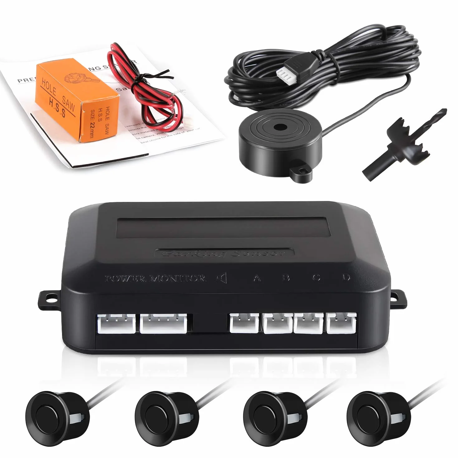 Sensores de Aparcamiento, Aolead Sensor Aparcamiento Coche Radar Reserva con 4 Sensores y Bibi Alerta de Sonido - Negro