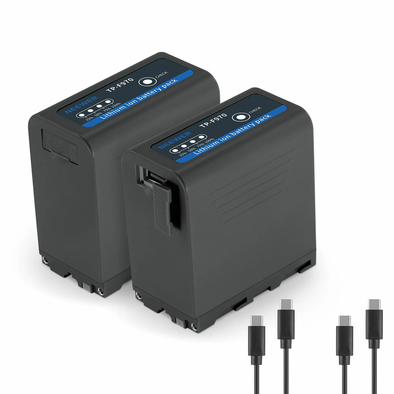NEEWER 2Pcs NP-F970 7800mAh Batería Repuesto para Sony FX3/FX30/A7, para Canon R5, para Nikon Z8, Batería NP-F Recargable 20W Tipo C PD Carga Rápida para Cámara Videocámara Monitor Luz LED, TP-F970