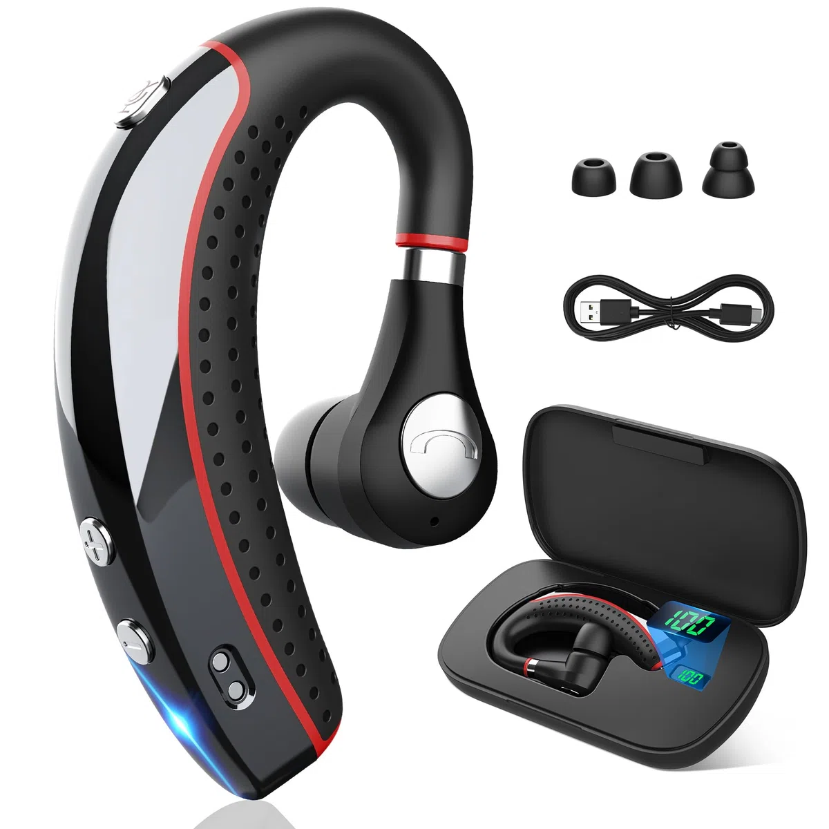 Auriculares Bluetooth V5.3, auriculares Bluetooth con tiempo de conversación de 72 horas, auriculares manos libres, ajuste cómodo, auriculares Bluetooth con micrófono para dispositivos iOS