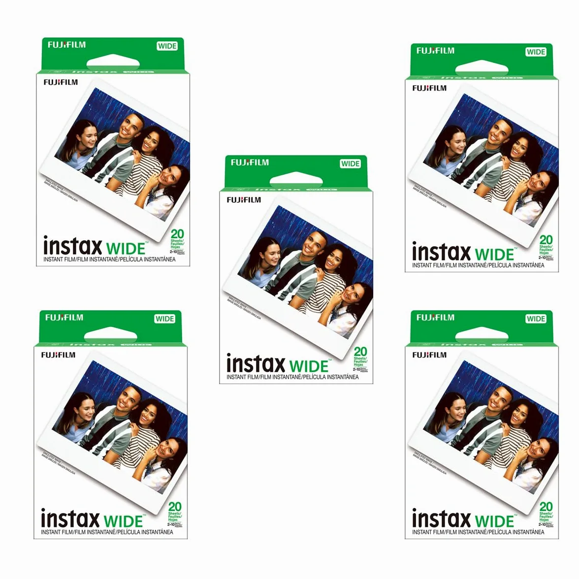 Fujifilm Instax Wide Instant Films para Fuji Instax Wide 210 200 100 300, 5 Unidades