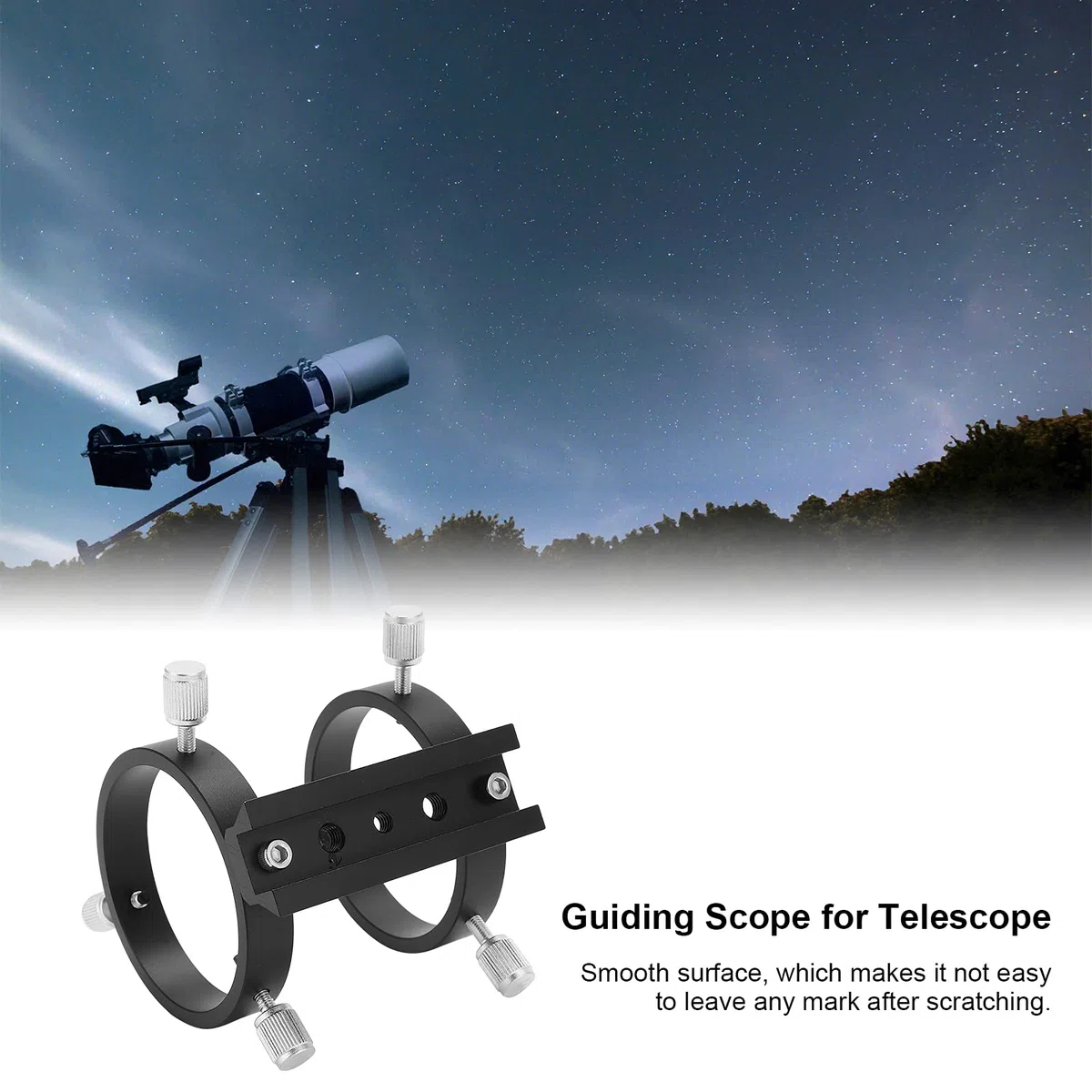 Buscador de telescopio Soporte de alcance, aleación de aluminio Soporte de anillo de montaje de alcance de guía con orificio estándar de 1/4 ", para telescopio astronómico de diámetro interior de 43 a