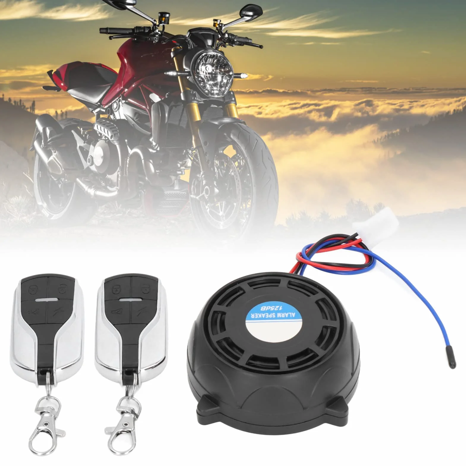 de Alarma para Motocicleta,Dispositivo Antirrobo para Motocicleta Sonido Fuerte Universal 2 Control Remoto 12V 150m Alcance para Scooters Cabina Azul para Autos