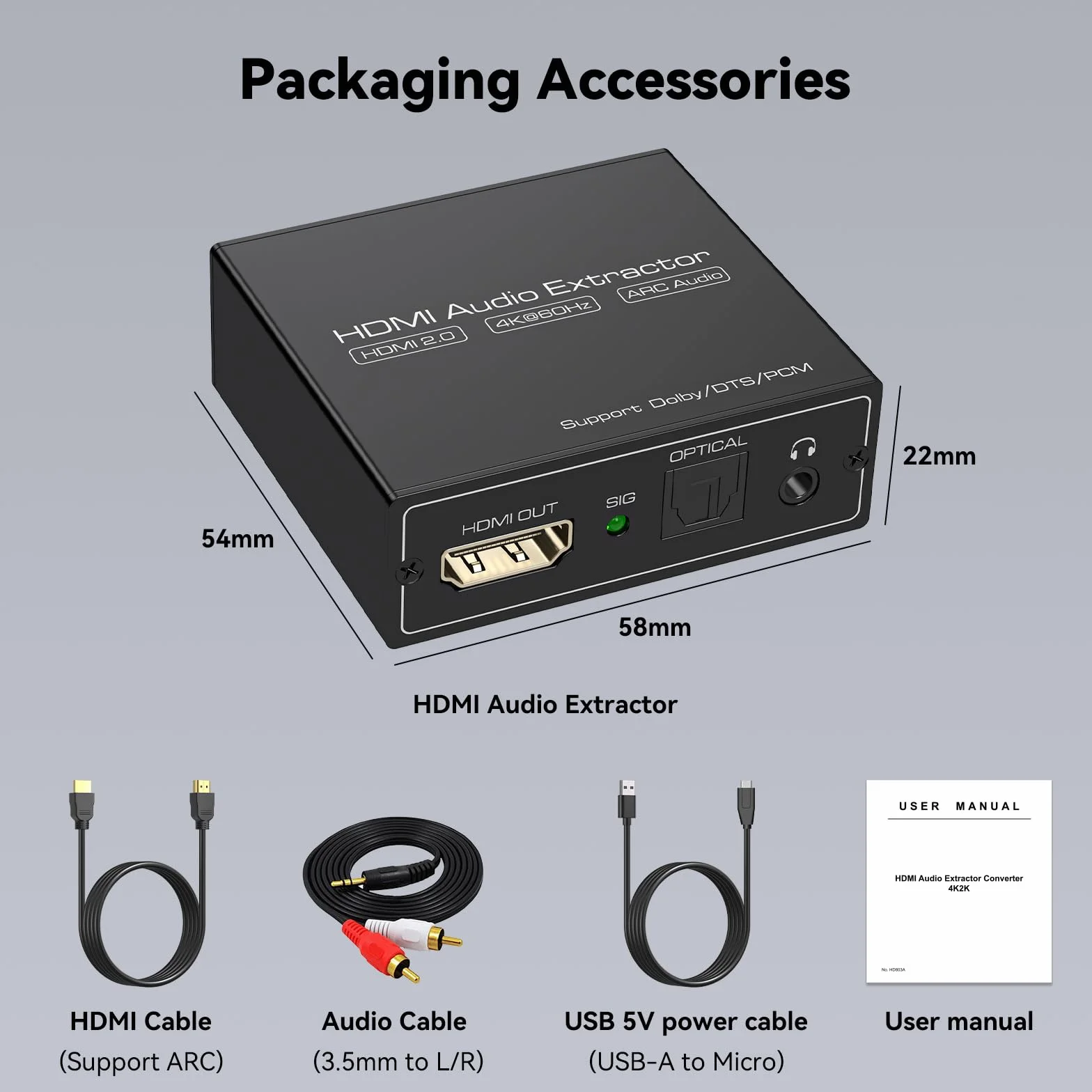 VEDINDUST HDMI ARC Audio Extractor Converter 4K@60Hz SPDIF TOSLINK Óptico 3.5mm LPCM 7.1 DTS DSD