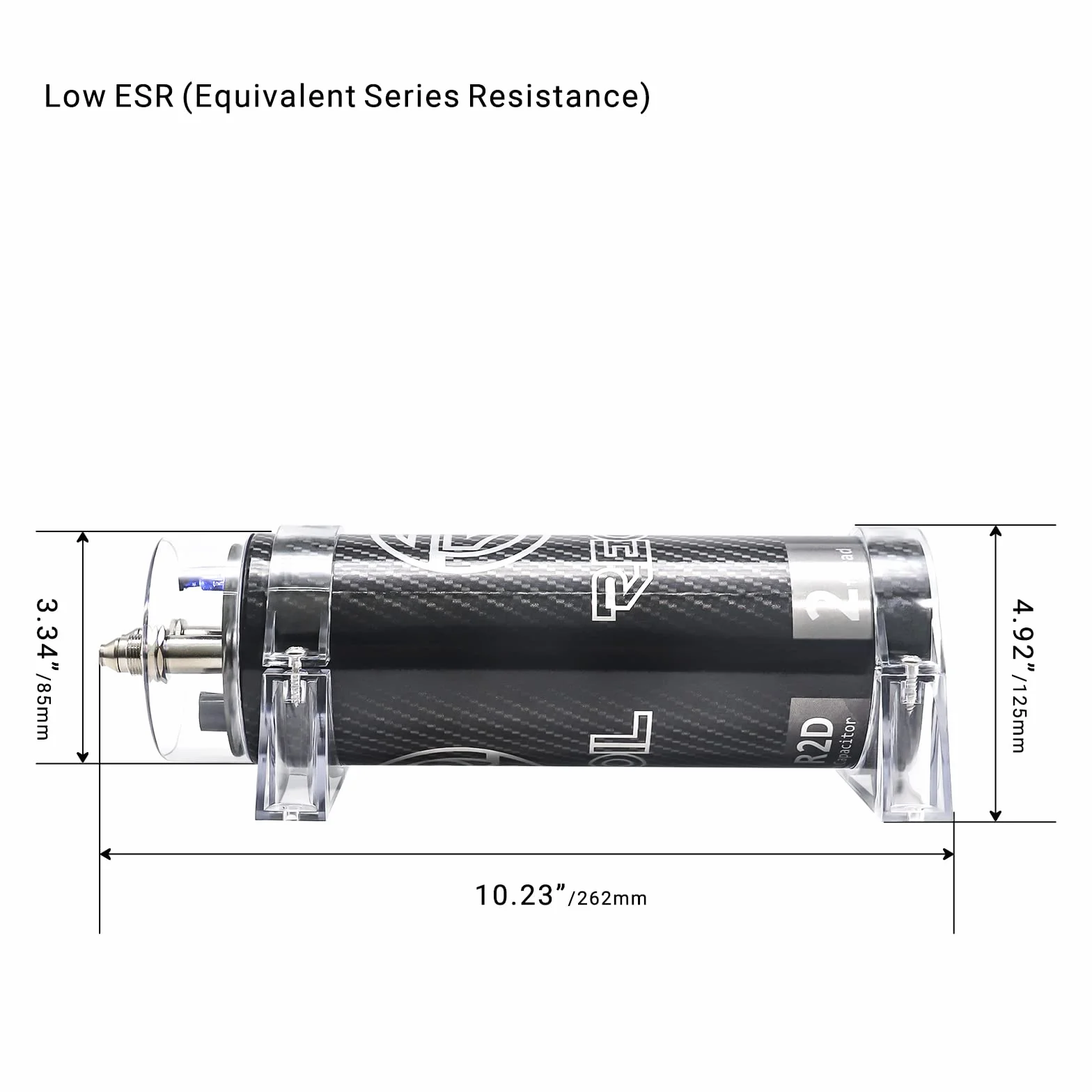 RECOIL R2D Condensador de 2.0 Faradios para Amplificador de Coche – Voltímetro Digital Azul, Almacenamiento de Energía para Sistemas de hasta 1200W