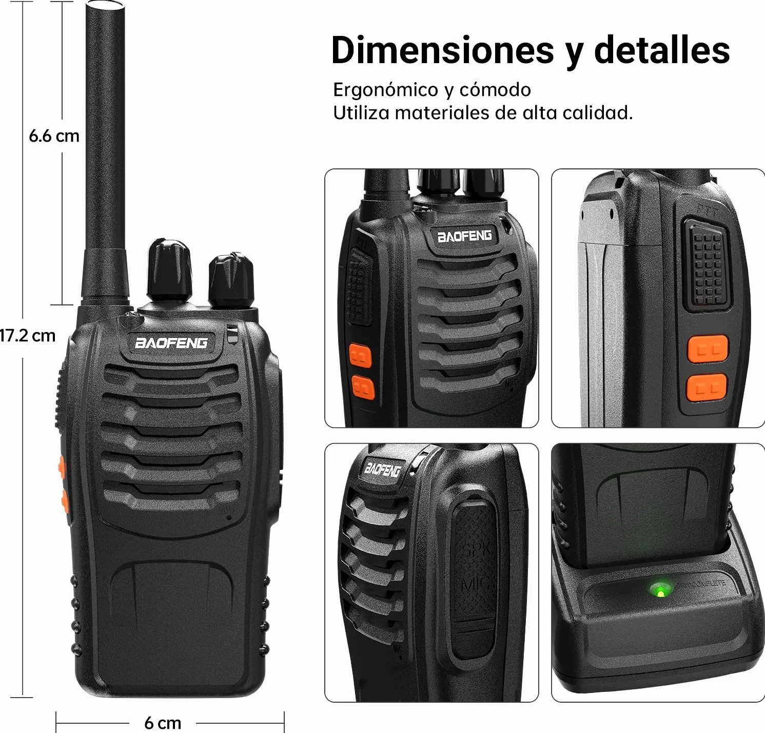 Baofeng Walkie Talkie Profesional PMR Radiocomunicación USB Recargable 16 Canales de Larga Distancia Portátil Walkie Talkies con Auriculares y Luz LED (Negro, 1 Pare)