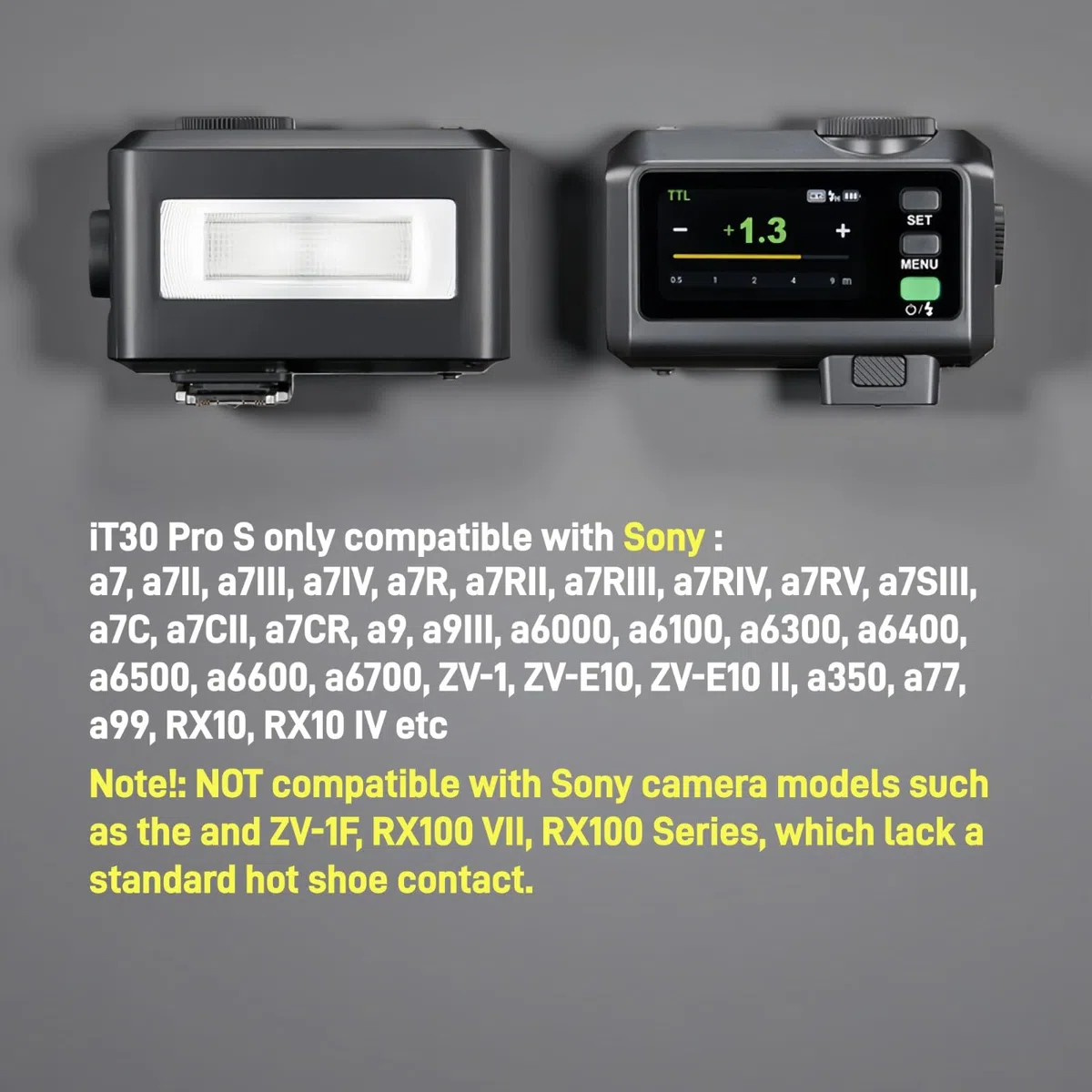 Godox iT30Pro S iT30 Pro S Mini Flash de Cámara para Sony, 2.4GHz TTL HSS 1/8000s, Pantalla táctil a Todo Color, Compatible con ZV-E10 II ZV-E10 ZV-E1 a7IV a7III a7CII a6700 a9III a7RV a6400 (Negro)