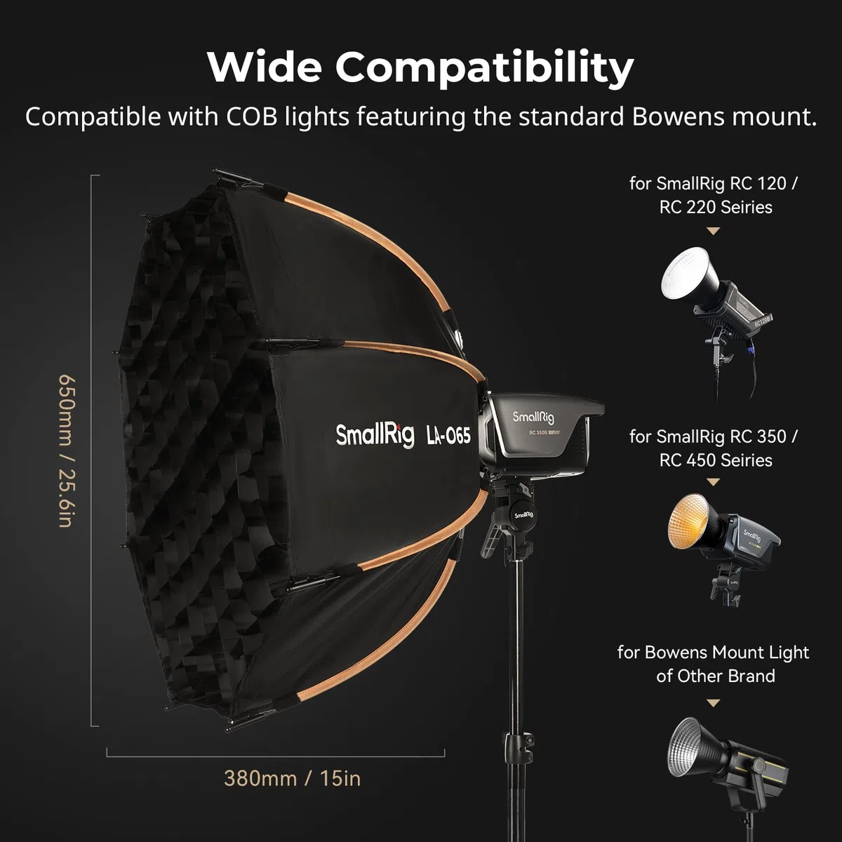 SMALLRIG Softbox Octogonal LA-O65, 65 cm/25,6 Pulgadas, con Liberación Rápida y Bolsa de Transporte, para Luces COB con Montura Bowens, para SmallRig, Neewer, Aputure y Godox - 4874
