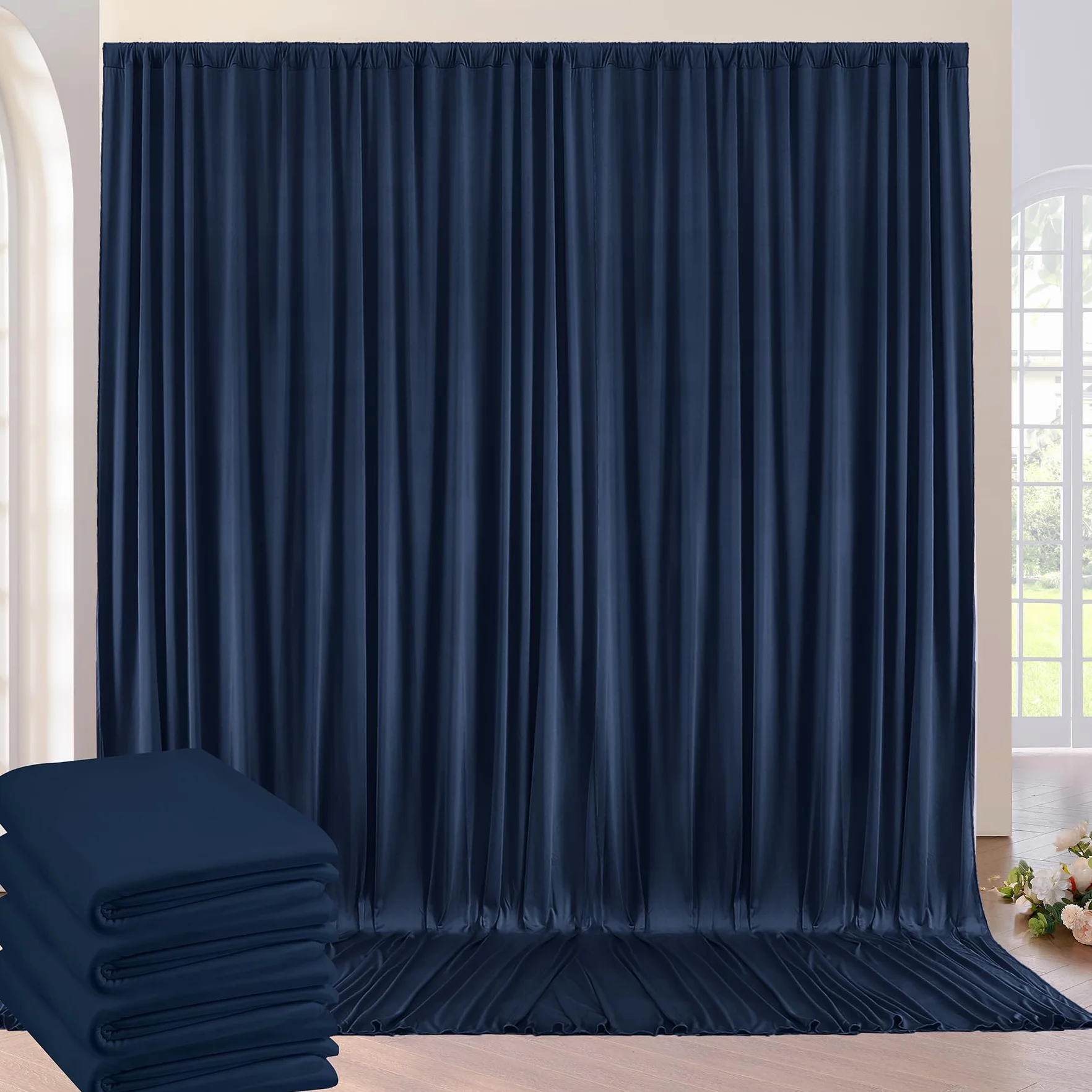 6 m×3 m sin Arrugas Cortinas sobre Fondo Azul Marino para la Fiesta de Boda, 4 Paneles de poliéster Marino de 1,5 m × 3 m Fondo Teatro decoración cumpleaños Baby Party Nupcial Ducha fotografía
