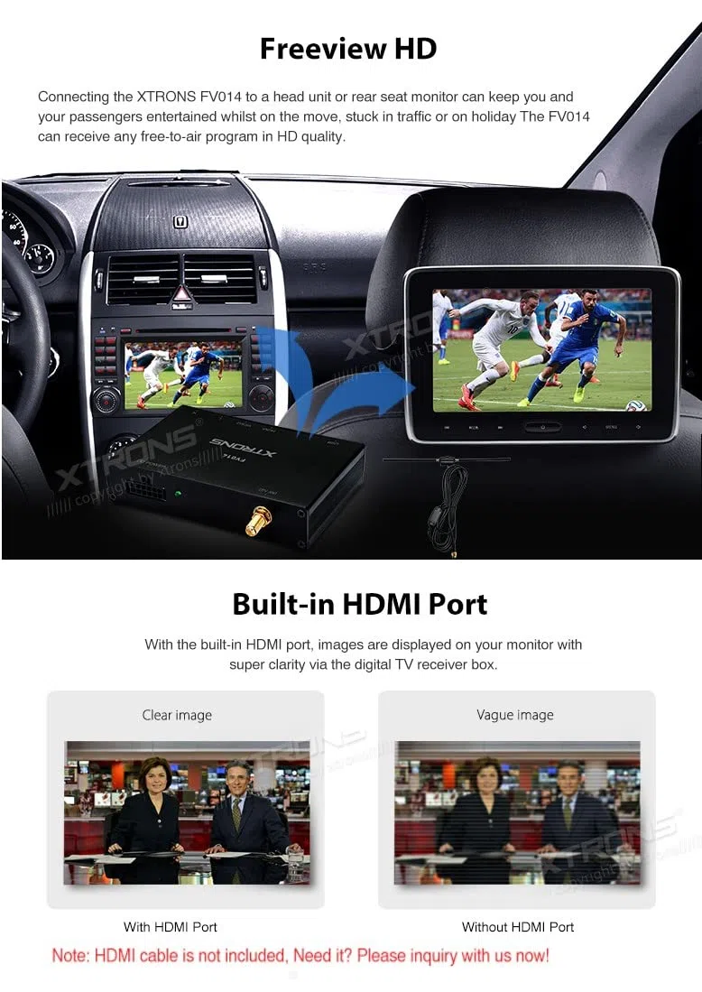 Xtrons Car Digital DVB-T / T2 Caja de TV Freeview HDMI HD USB Sintonizador de TV Receptor Estéreo del Coche Reproductor de DVD Camión Autobús Vehículos