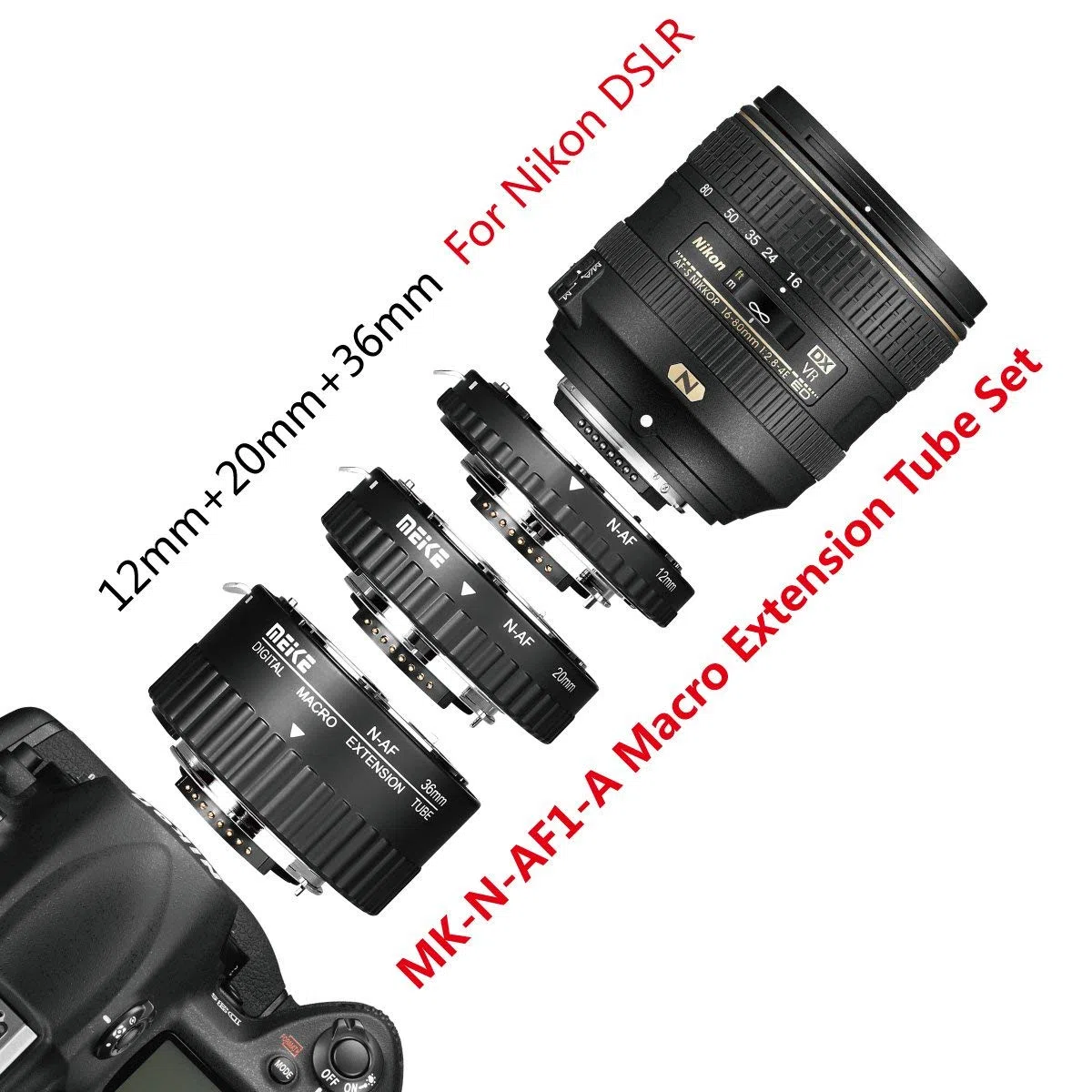 Meike MK-N-AF1-A Lente Macro electrónica con autofoco, extensión con Adaptador para cámaras Nikon DSLR Nikkor AF, AF-S, D, G y VR Lente cámaras de la serieD3100 D3200 D5000 D51000 D5200 D7000 D7100