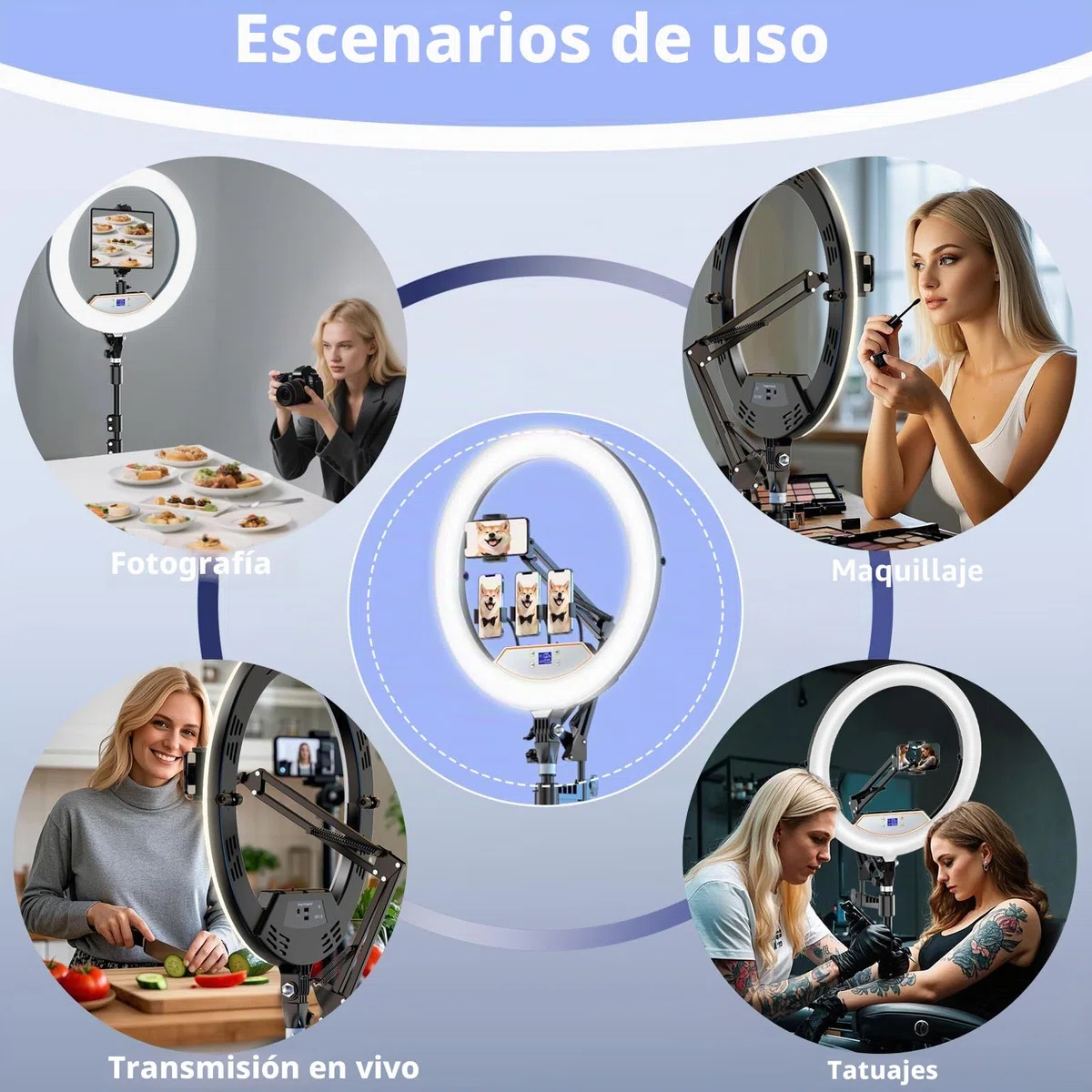 22" Anillo de luz LED Profesional con 75" Trípode,- Kit Completo para Fotografía/Streaming (Soporte Superior, Pantalla LCD, 2 USB, Control Remoto) Compatible con iPhone iPad Cámaras DSLR