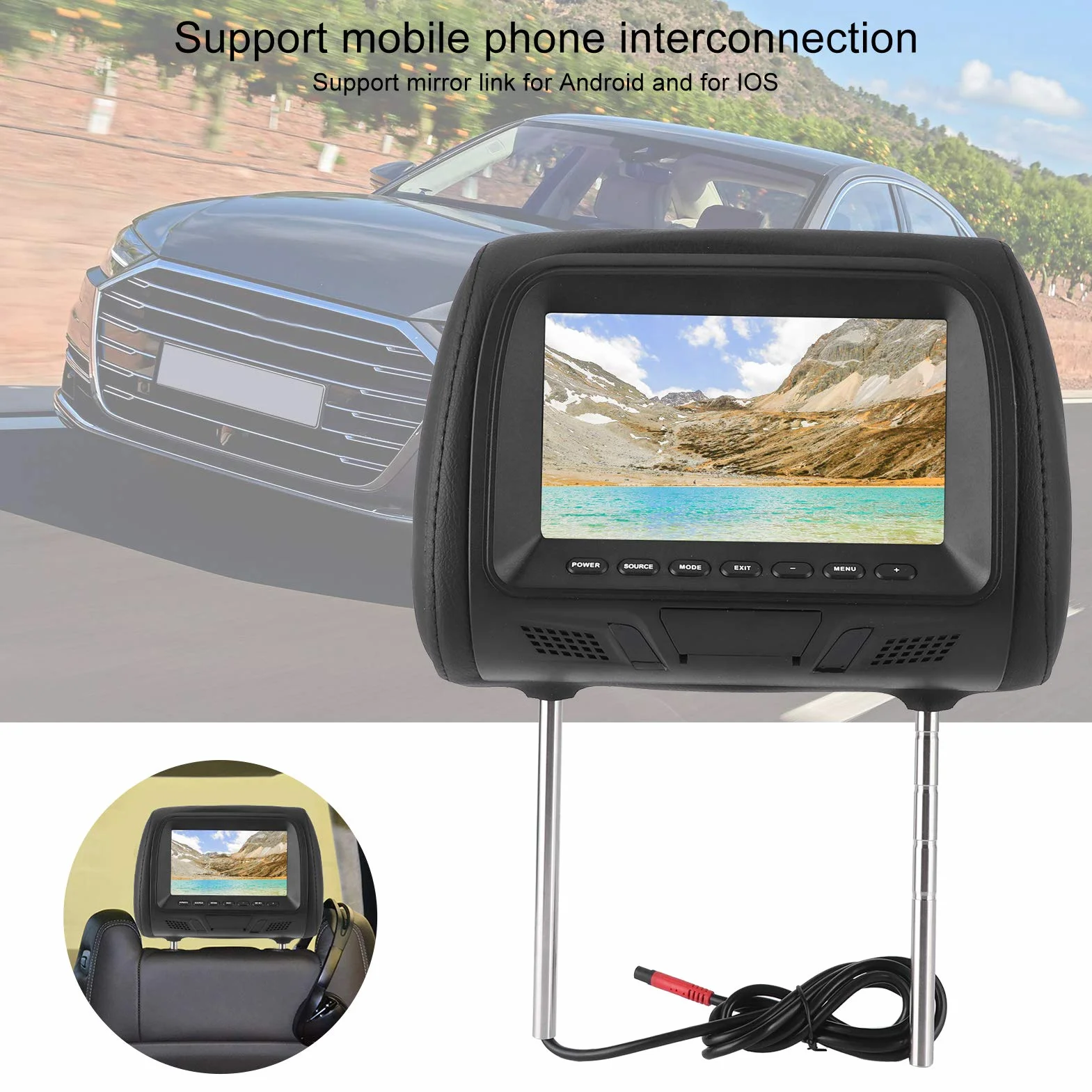 Reproductor de DVD para reposacabezas de Coche, Reproductor de vídeo para reposacabezas de Coche HD de 7in 1080P con Soporte para reposacabezas y Bluetooth, para niños, vídeo, Juegos