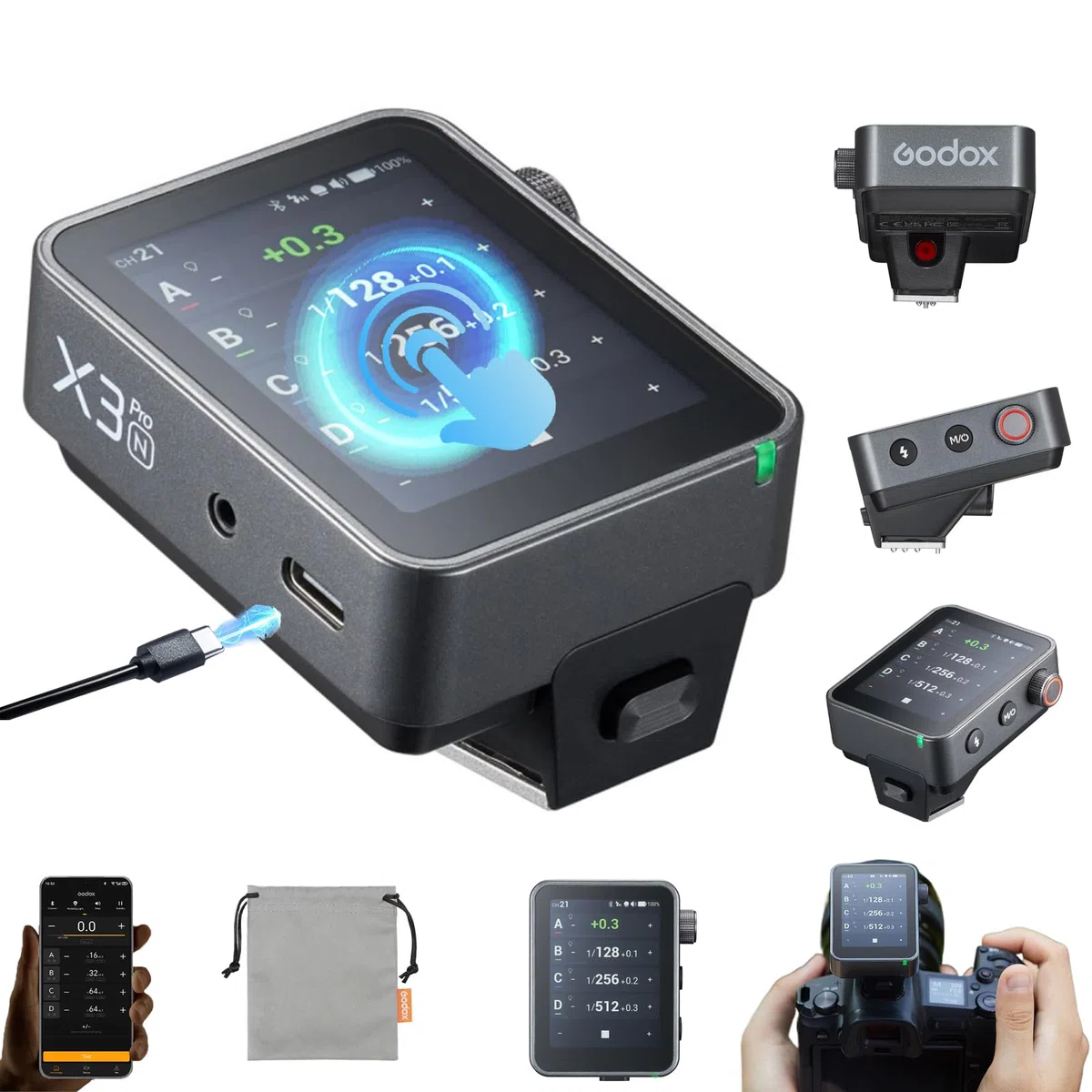 Godox X3Pro N TTL - Disparador de flash inalámbrico para cámara Nikon, pantalla táctil a todo color de 2.4 pulgadas, batería de iones de litio integrada de 2930 mAh, inalámbrico de 2.4 G con múltiples