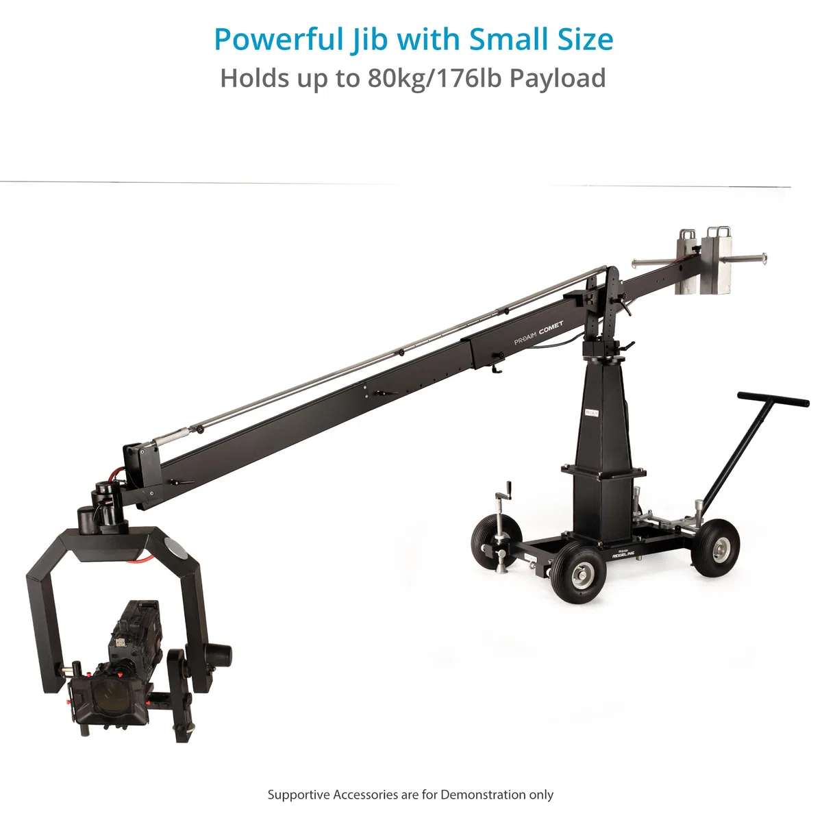Grúa PROAIM Comet 12ft telescópica Heavy-Duty Euro/Elemac, 80 kg | Grúa de cine hasta 10,5 ft; extensión 3,4 ft con giro e inclinación bloqueables y montaje sin herramientas