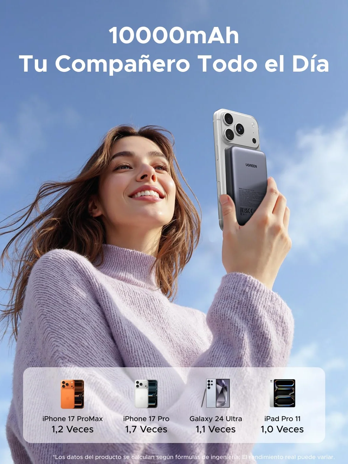UGREEN Zapix Power Bank Inalámbrico Magnético 10000mAh Carga Rápida USB C 20W PD QC 3.0 Compatible iPhone 17 Pro MAX Air 16 15 14 13 12 Mini Plus Pro MAX