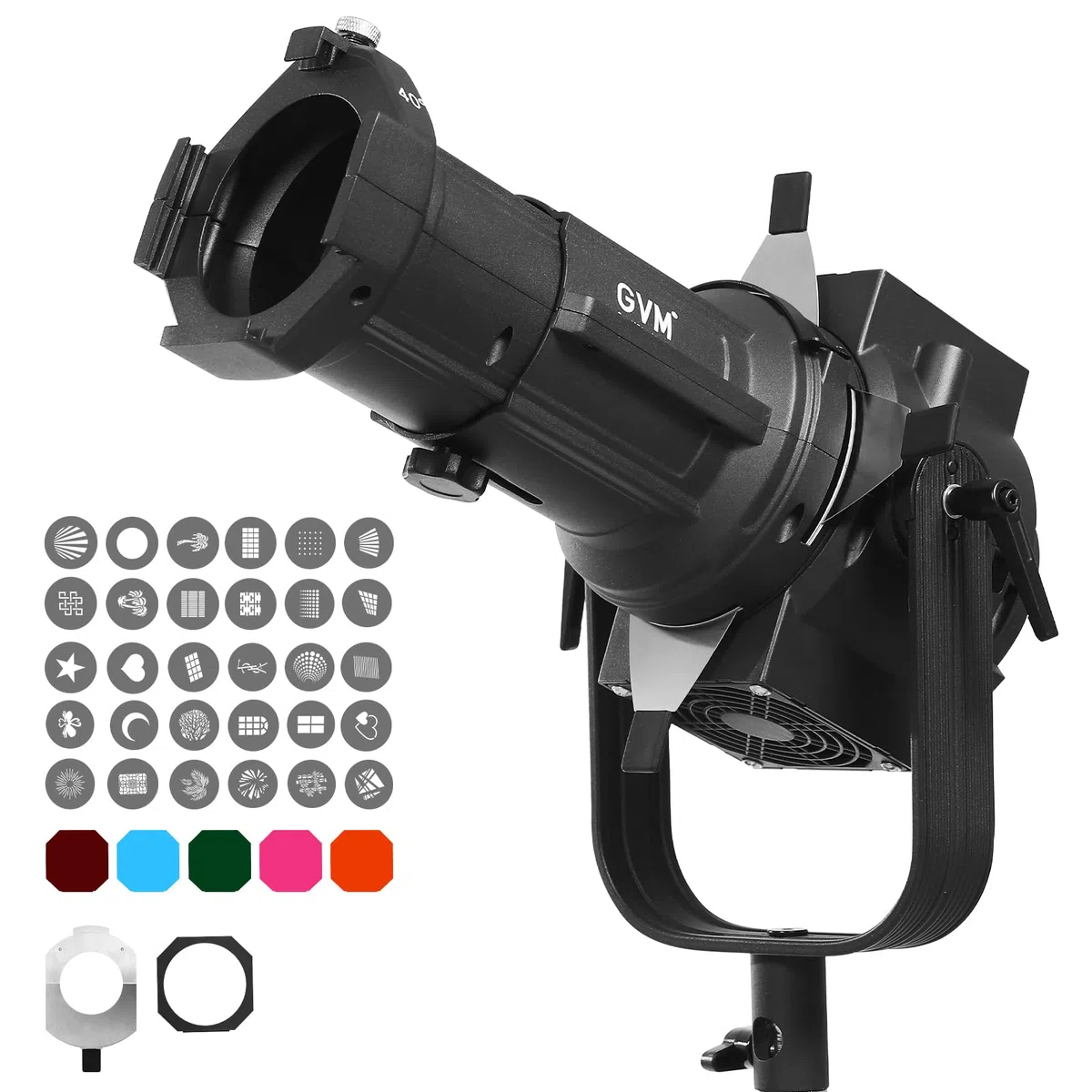Kit de Montura Bowens para snoot óptico GVM, Enfoque para snoot fotográfico con Lente de proyección de 40°, 30 gobos y 5 filtros de Color, Enfoque Ajustable para Luces LED de vídeo de Estudio