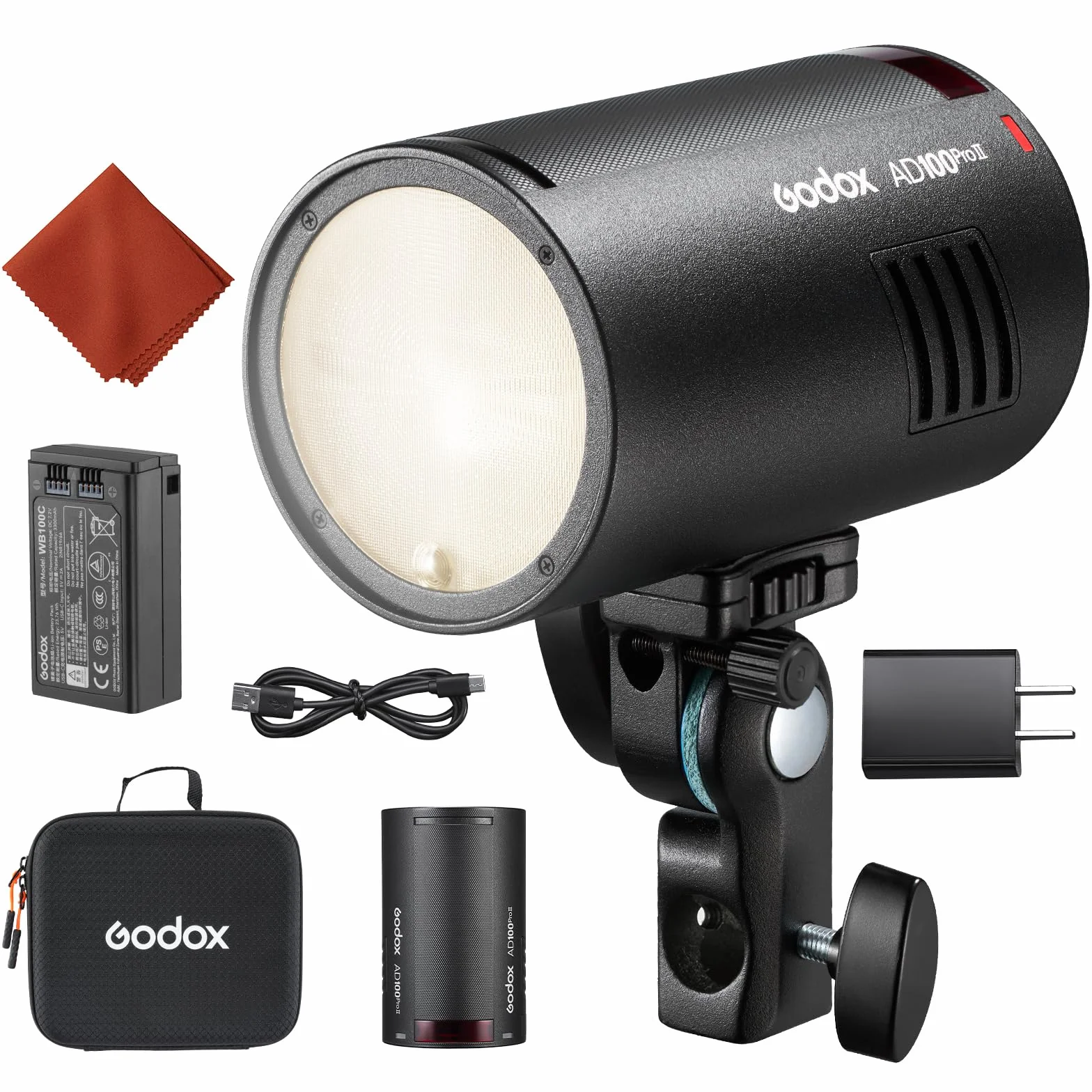 GODOX AD100ProII Flash Kit AD100Pro Upgrade Luz Estroboscópica Fotografía,100Ws 2.4G Inalámbri HSS 1/8000s Flash Exterior,USB-C Recarga,Batería 2850mAh 490 Flashs Potencia Complet,Lámpara Modelado LED