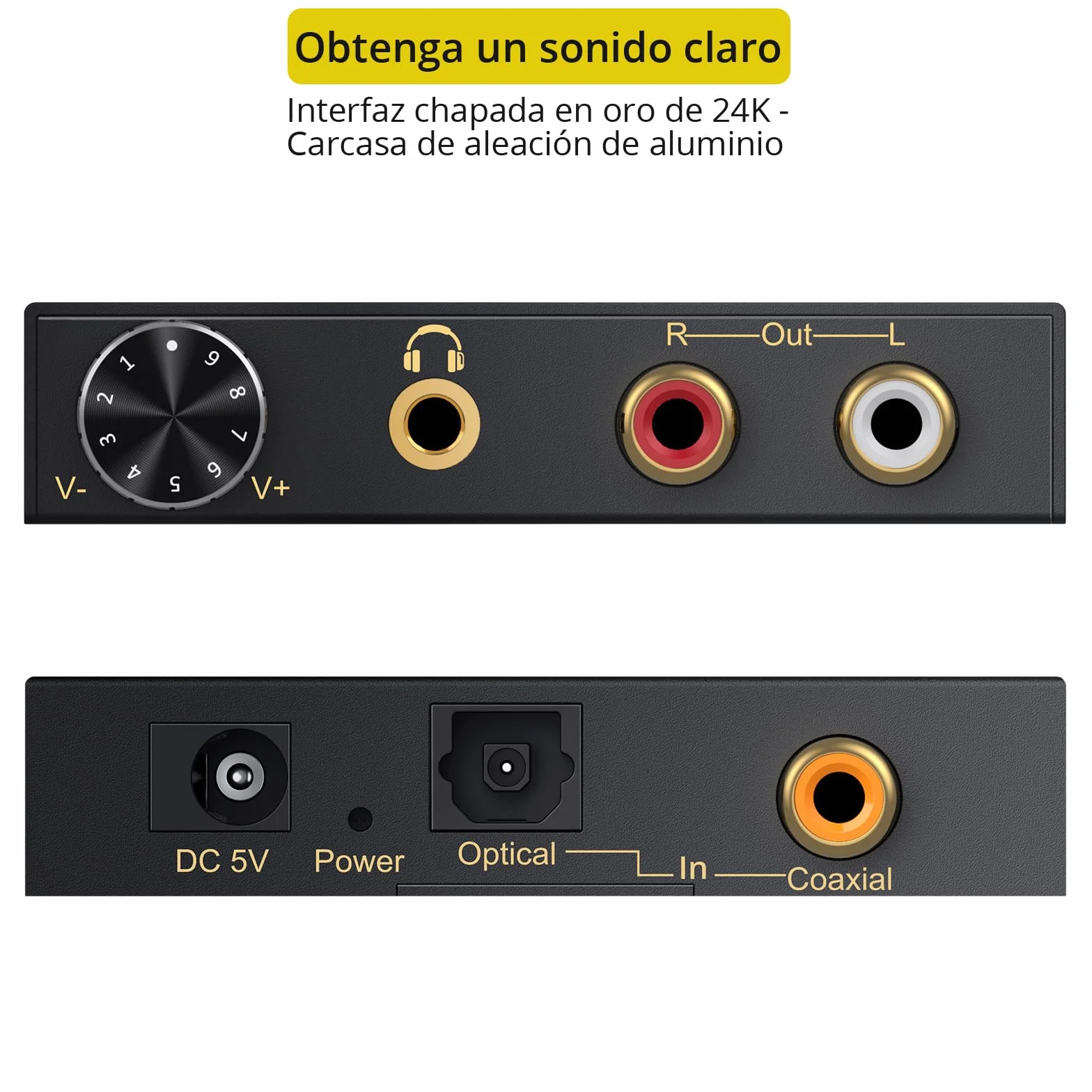 PROZOR Convertidor DAC 192kHz 5.1CH Óptico a RCA con Volumen Ajustable Toslink a RCA Analógico L/R para HDTV Blu-ray DVD PS3