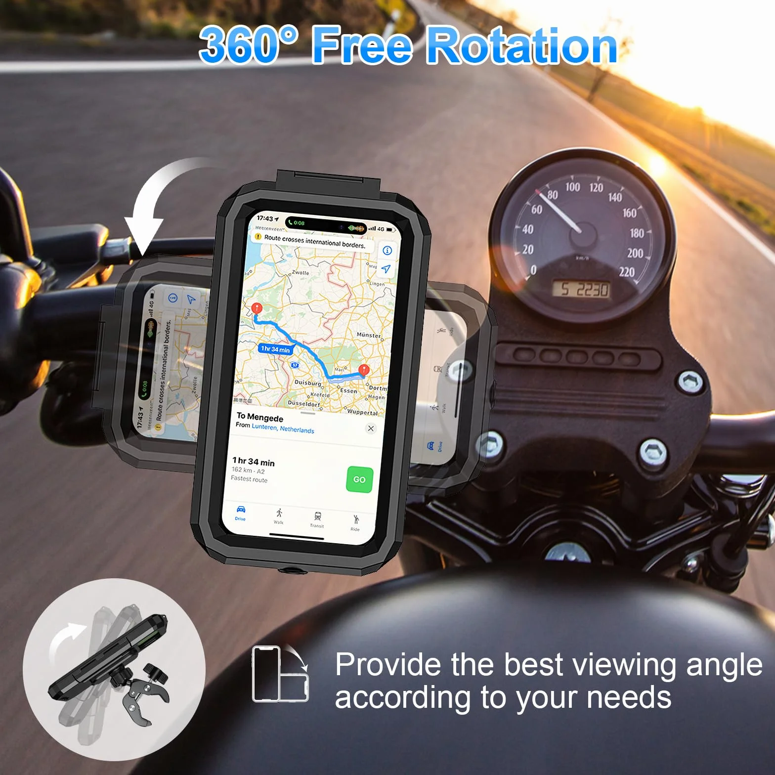 Soporte Móvil Moto Impermeable Universal 360° Rotación Porta Teléfono Bicicleta Antivibración para 5,5-7,0" Smartphones