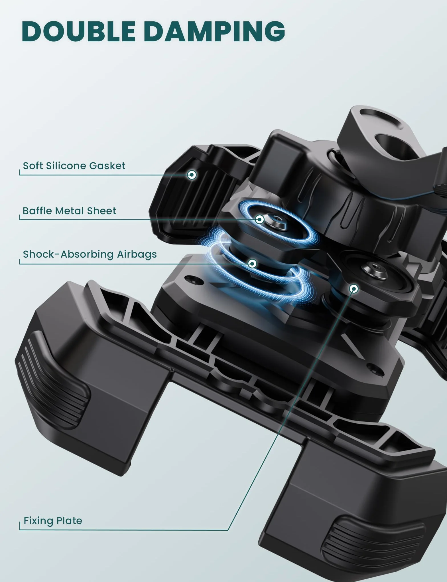 Soporte Universal para teléfono de Motocicleta, Doble amortiguación de vibración, rotación 360°, para Smartphone 4.5-7.2 Pulgadas (Negro)