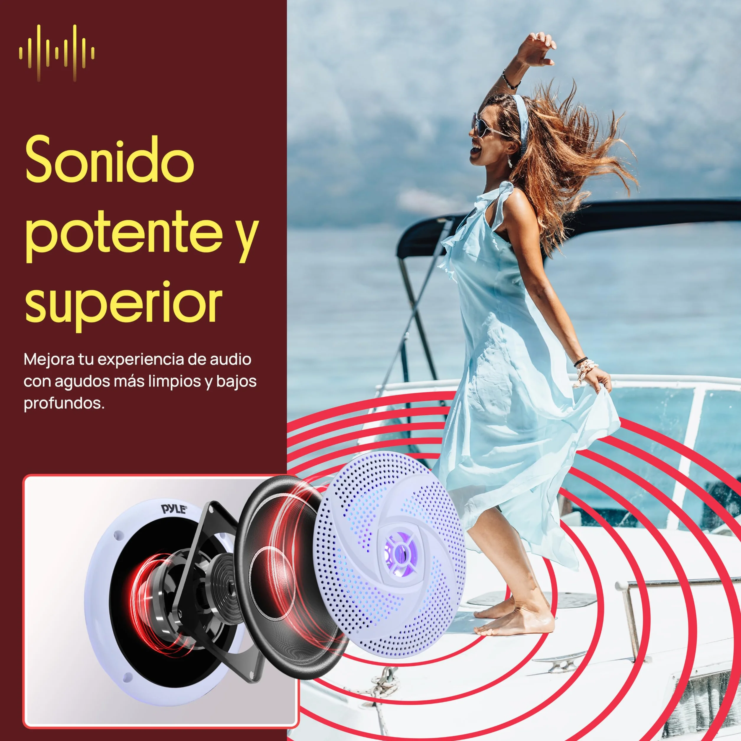 Pyle Altavoces Marinos, 4”, Resistente al Agua y a la Intemperie, Exteriores, 100V