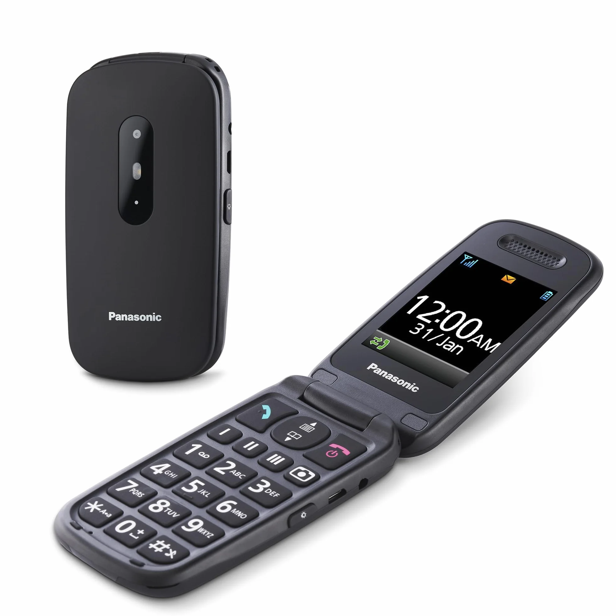 Panasonic KX-TU446EXB Teléfono Móvil Para Personas Mayores (Resistente a Golpes, Cámara, Incluye Auriculares y Cargador, Indicador LED), Negro
