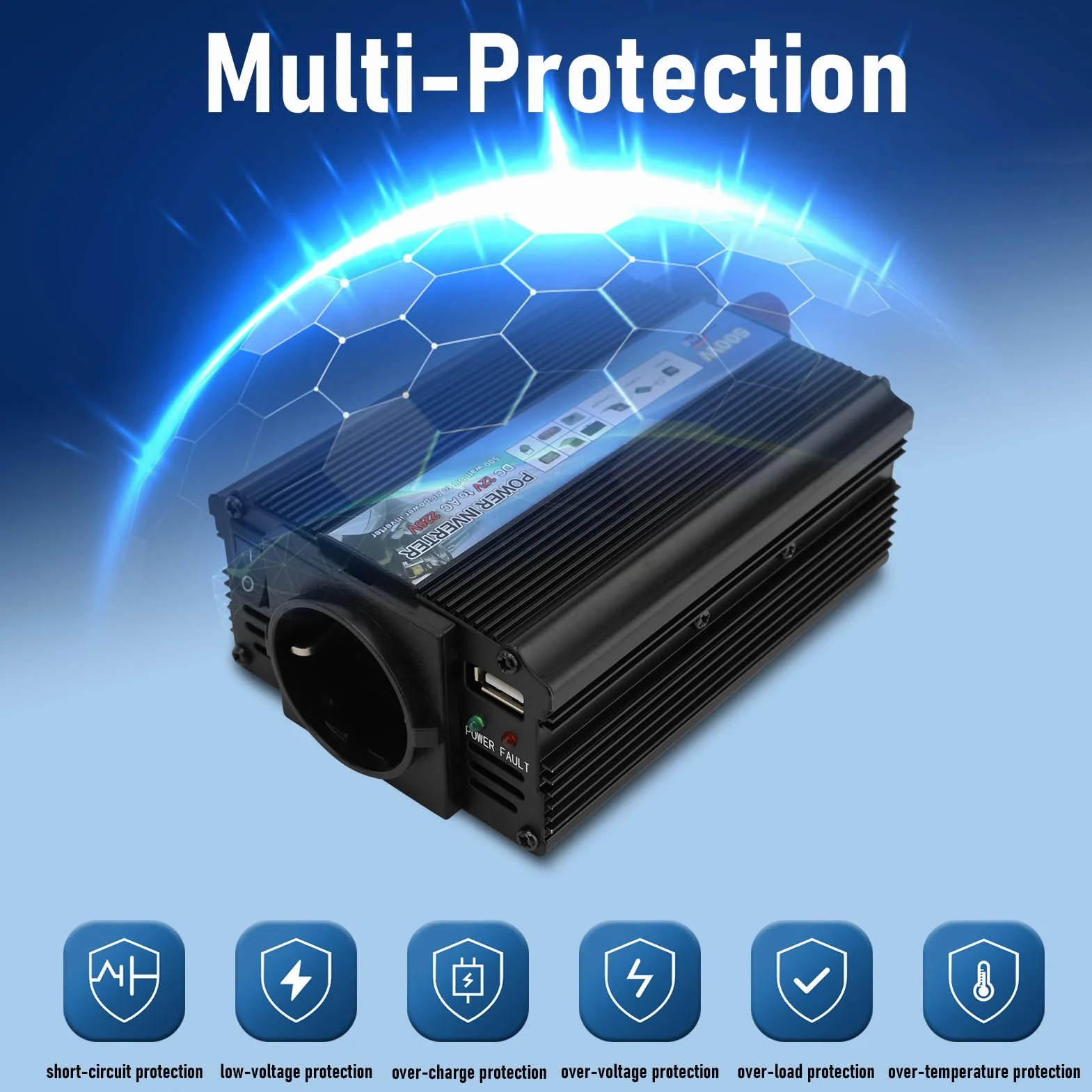 Inversor 12 V a CA 220 V de Corriente de 350W CC Adaptador de Enchufe para Automóvil Convertidor de Enchufe para Cargue Sus Dispositivos Electrónicos en Autocaravanas, Furgoneta & Coche