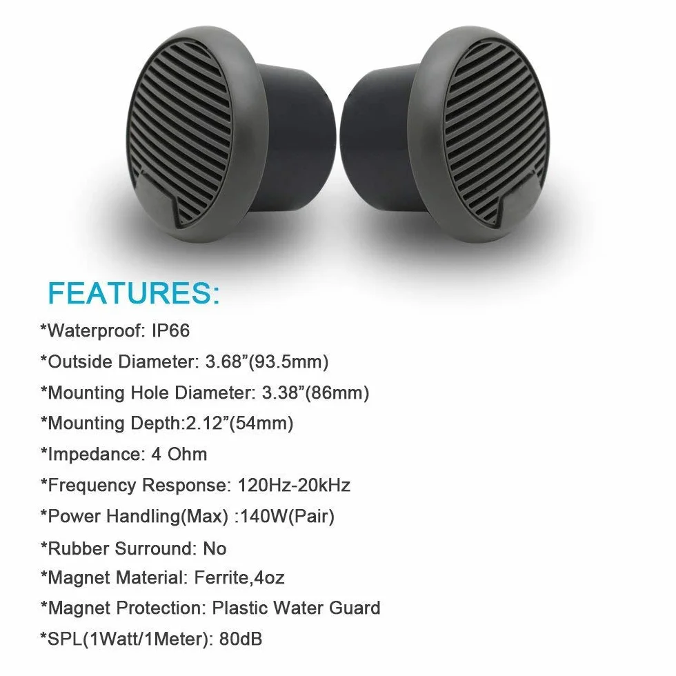 Herdio Altavoces 7,6 cm 140 W Impermeables para Moto Barco ATV Tractor UTV