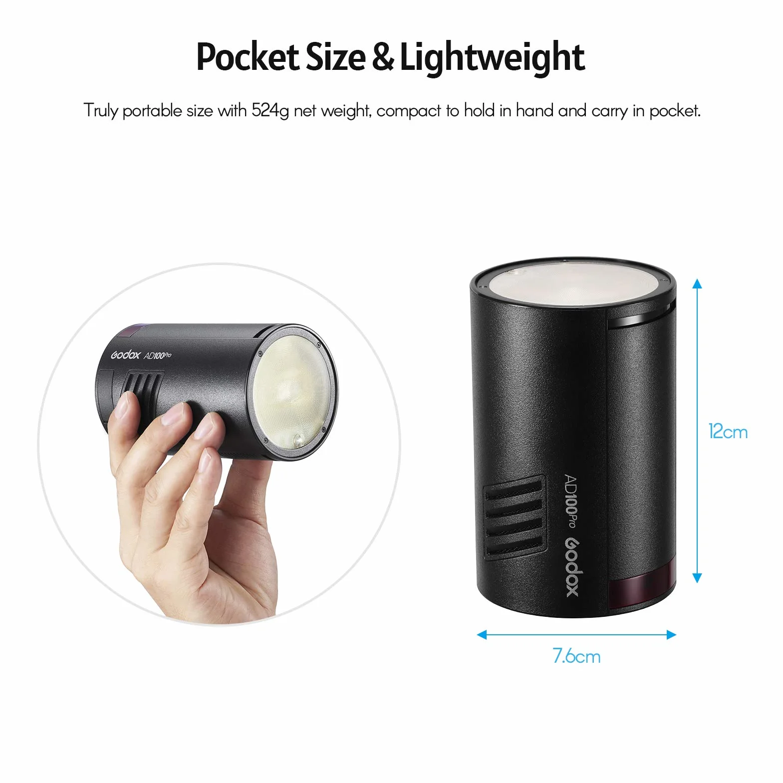 Godox AD100Pro Flash inalámbrico 2.4G con Pantalla OLED, 5800K, 1/8000s, sincronización TTL/Multi/M, con batería de 2600 mAh para Canon, Nikon, Sony, Olympus, Panasonic, Pentax (Negro)