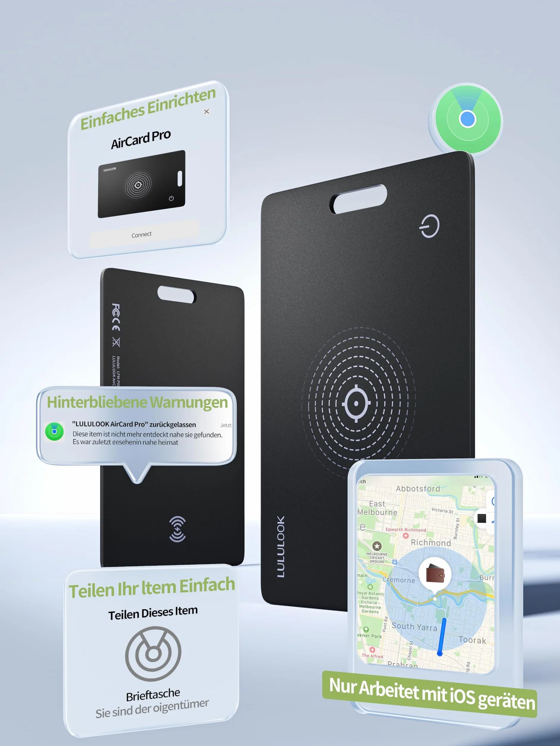 LULULOOK Air Tag Card magnética Recargabilidad Tracker Ultradelgado Bluetooth Smart Tracker Compatible con App Buscar Apple Find My(Sólo iOS),IP68 Impermeable Buscador para Cartera,Maletas,etc