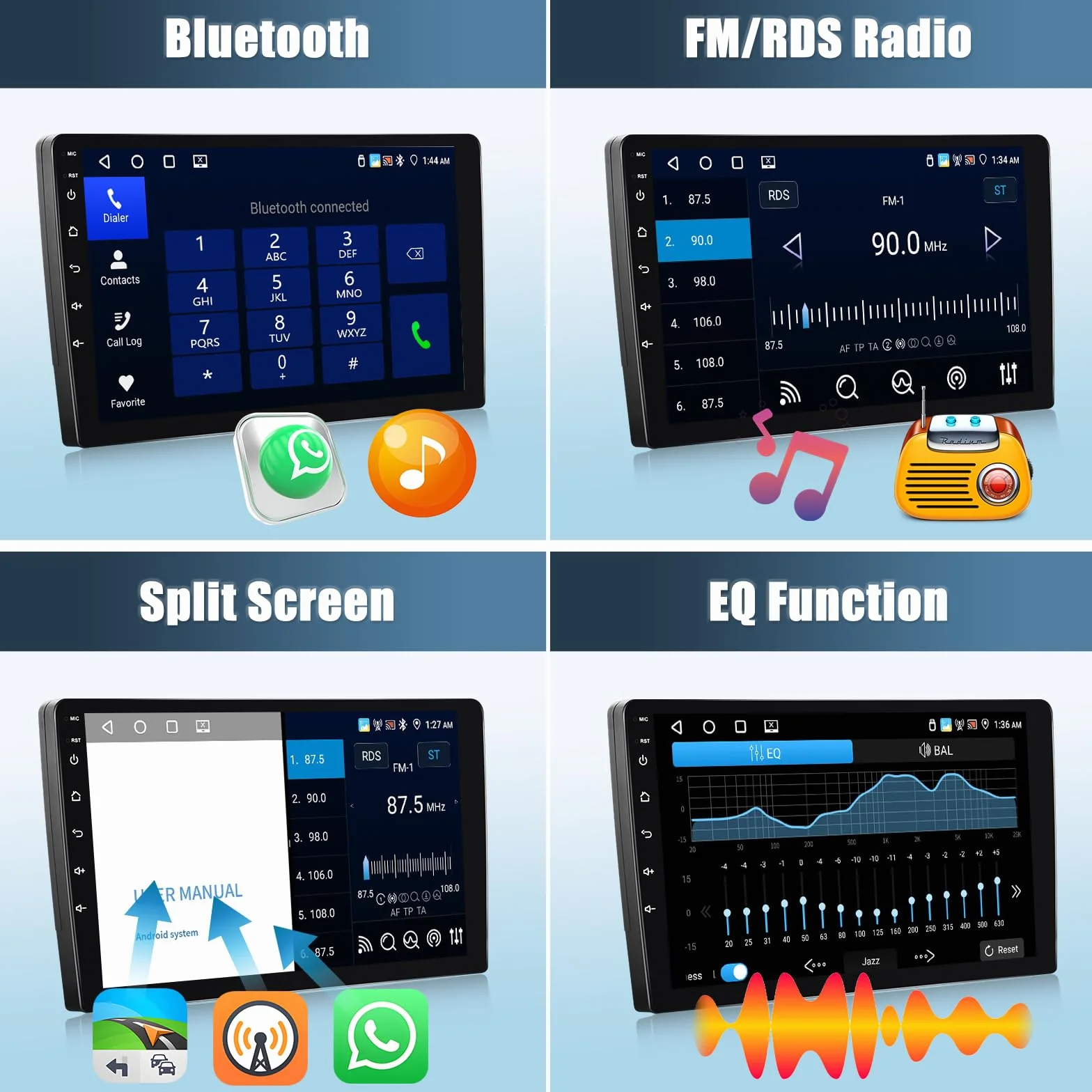 CAMECHO 4+64G Android 15 Autoradio 9 Pulgadas para Nissan Qashqai 2006-2016 con GPS WiFi, Inalámbrico Carplay Bluetoot Navi Radio HD Pantalla con Android Auto FM RDS EQ Espejo Enlace + Cámara Trasera