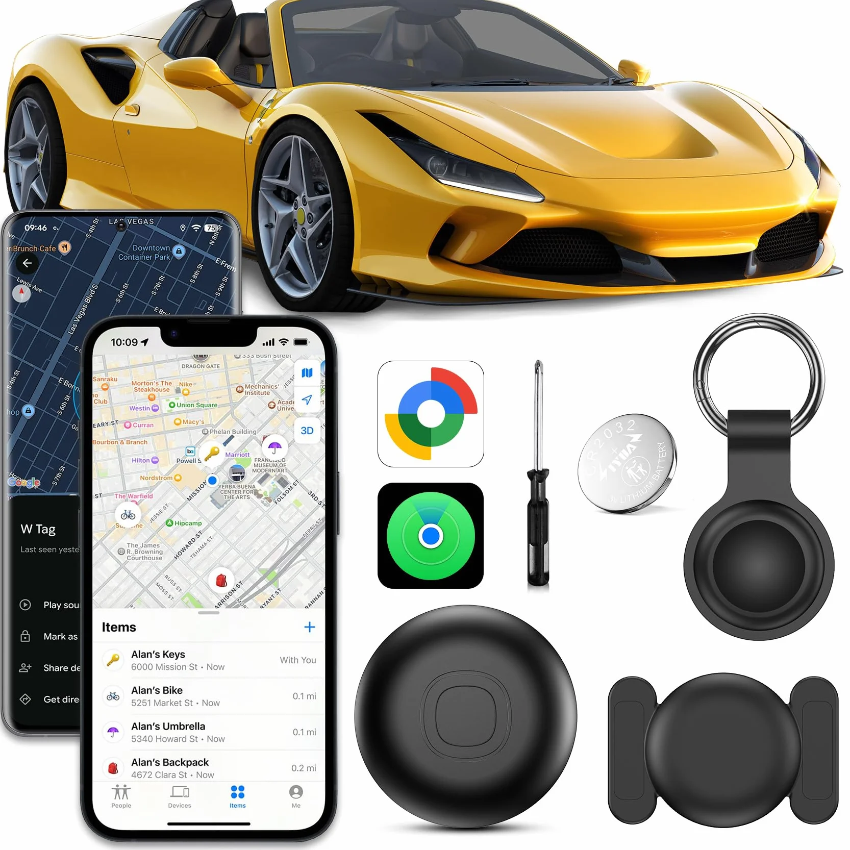 GPS Coche Localizador,Localizador GPS para Coche sin Suscripción,Localizadores Bluetooth Compatible con iOS y Android,Funda Protectora con Llavero y Silicona Magnética Tracker para Auto,Moto,Bicicleta