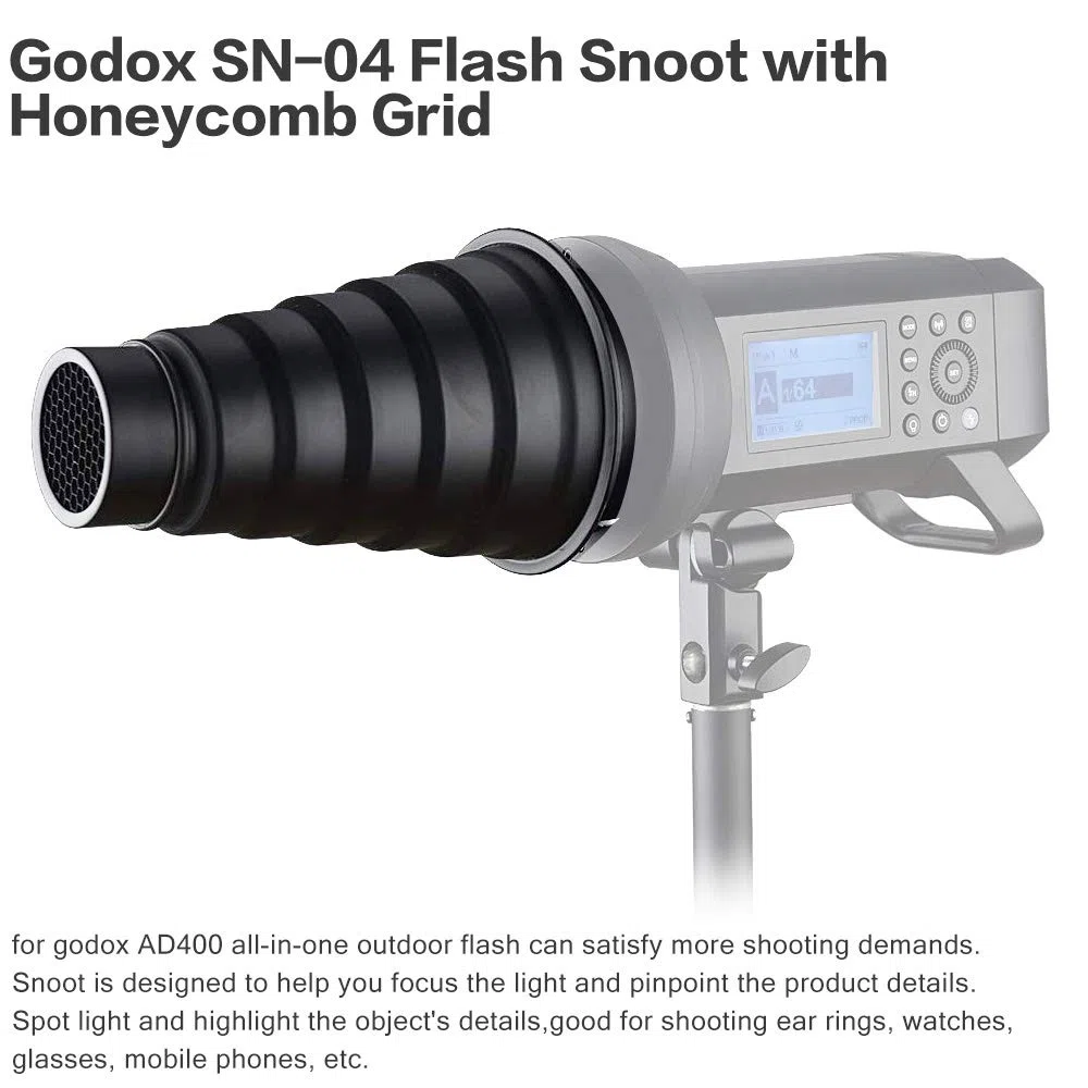 GODOX SN-04 Snoot con Rejilla de Nido Abeja para Bowens Montaje Godox AD400Pro (SN-04 Flash Snoot)