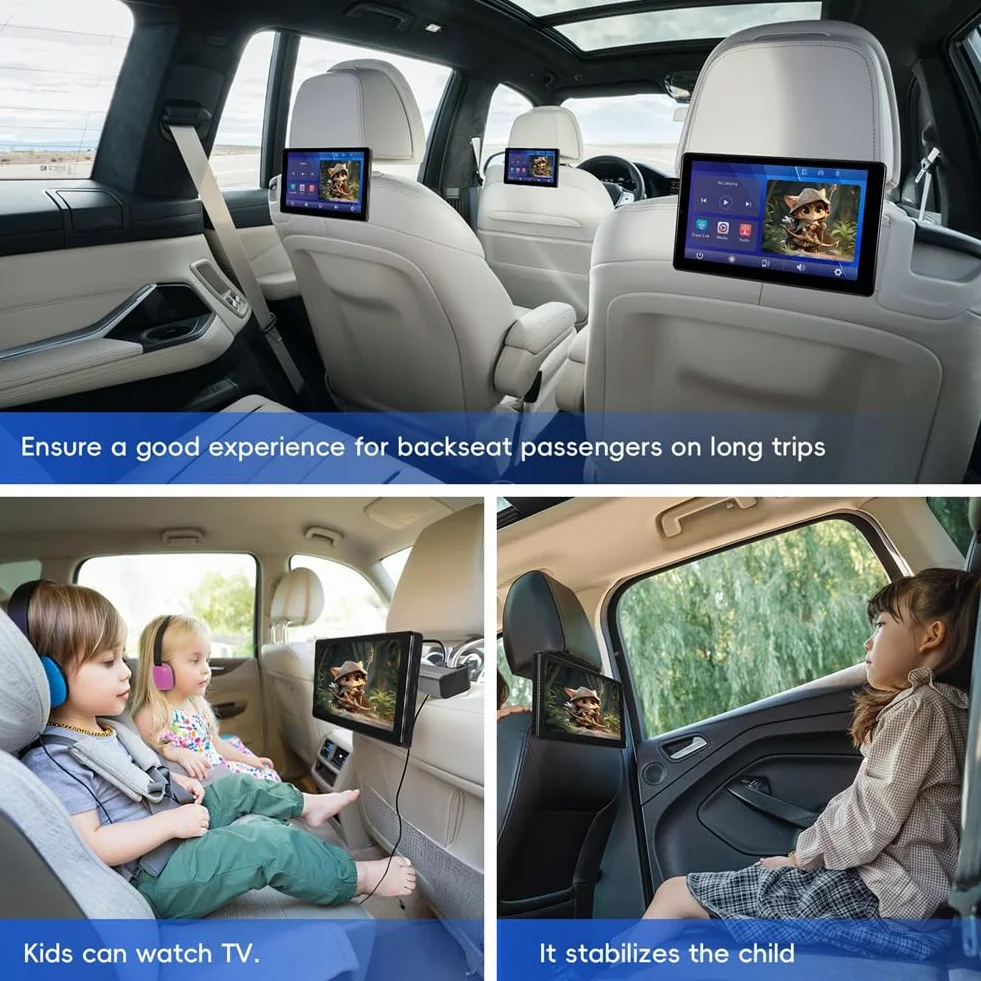Monitor multifuncional para reposacabezas de coche de 9 pulgadas para asiento trasero, reproductor de video con pantalla táctil IPS con Carplay Android Auto