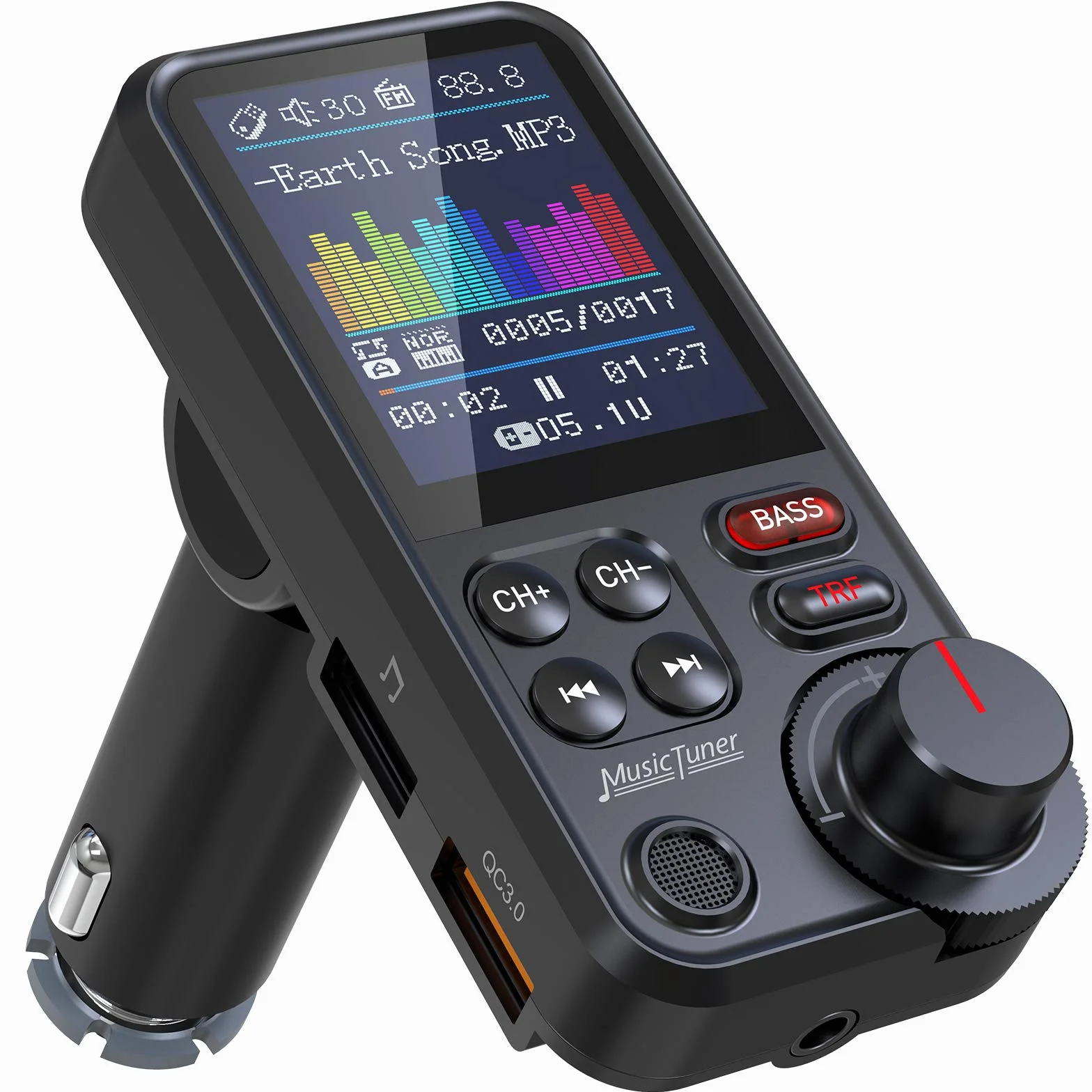 Nulaxy Transmisor Bluetooth Coche KM30, Micrófono Fuerte, Pantalla a Color 1.8", Carga QC3.0