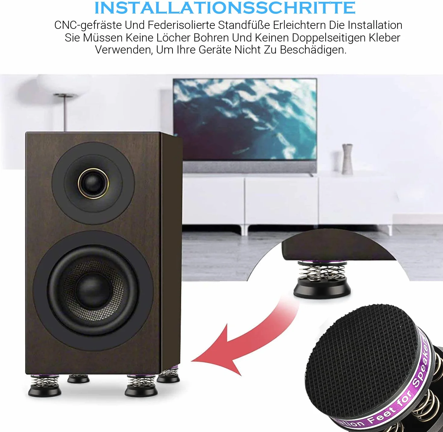 Tertullus Juego de 4 patas de altavoz de gama alta, amortiguador de vibraciones, patas de aluminio, absorción de audio, soporte para altavoces con alfombrilla antideslizante, amortiguador de