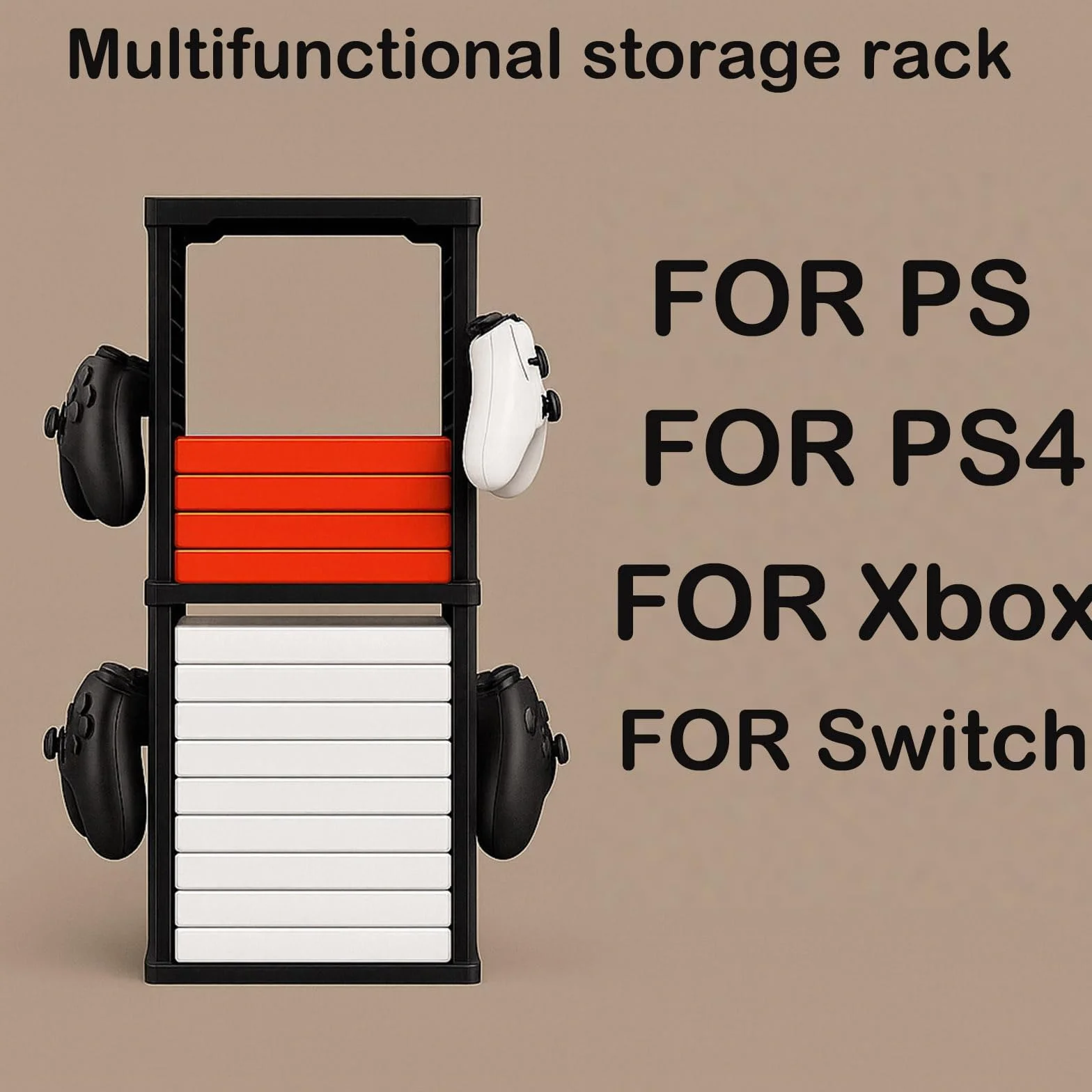 Soporte de torre de almacenamiento de juegos para PS5, PS4, Xbox Series X/S, Xbox One, Switch y discos Blu-Ray, organizador de 24 discos con controlador y ganchos para auriculares, ahorro de