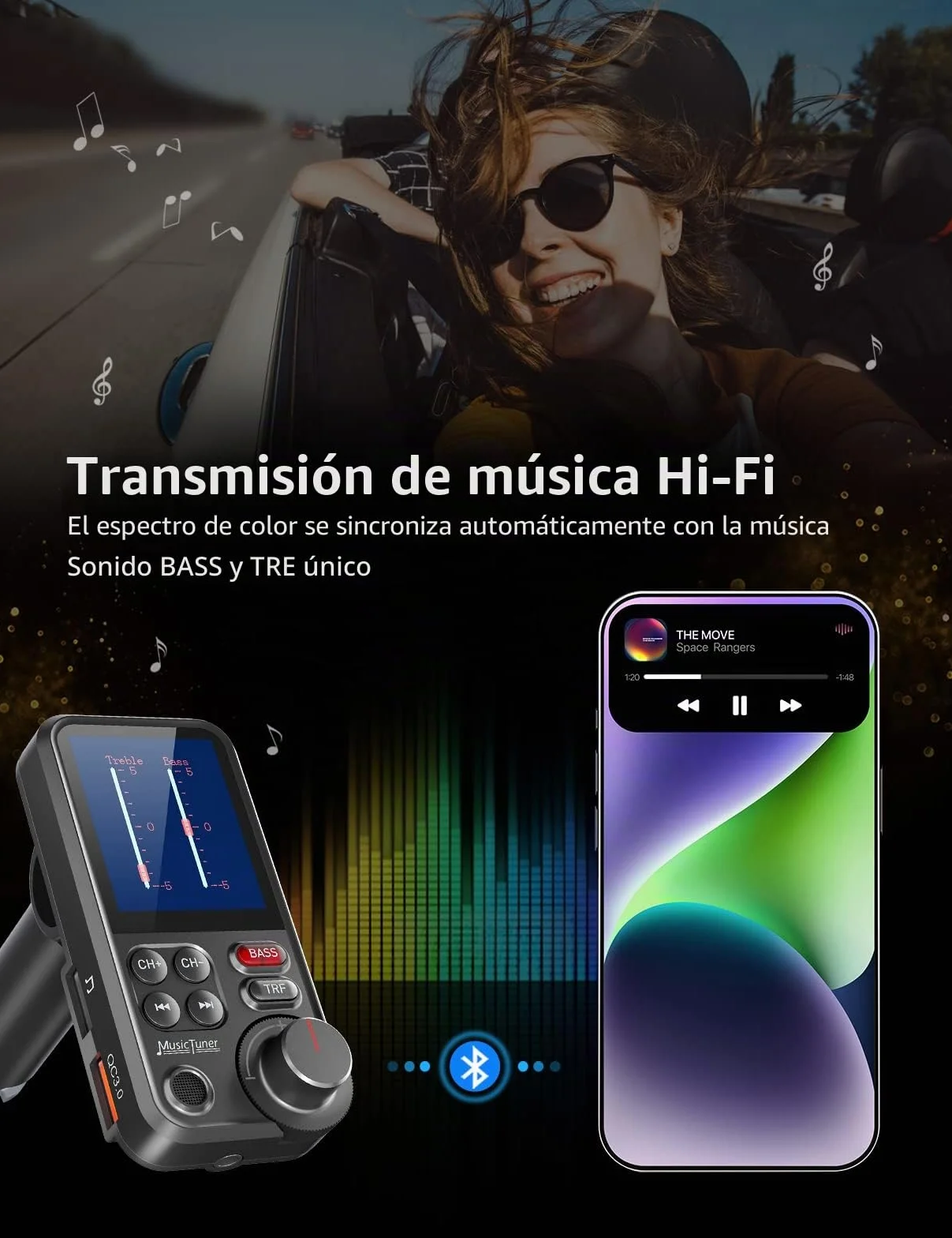 Nulaxy Transmisor Bluetooth Coche KM30, Micrófono Fuerte, Pantalla a Color 1.8", Carga QC3.0
