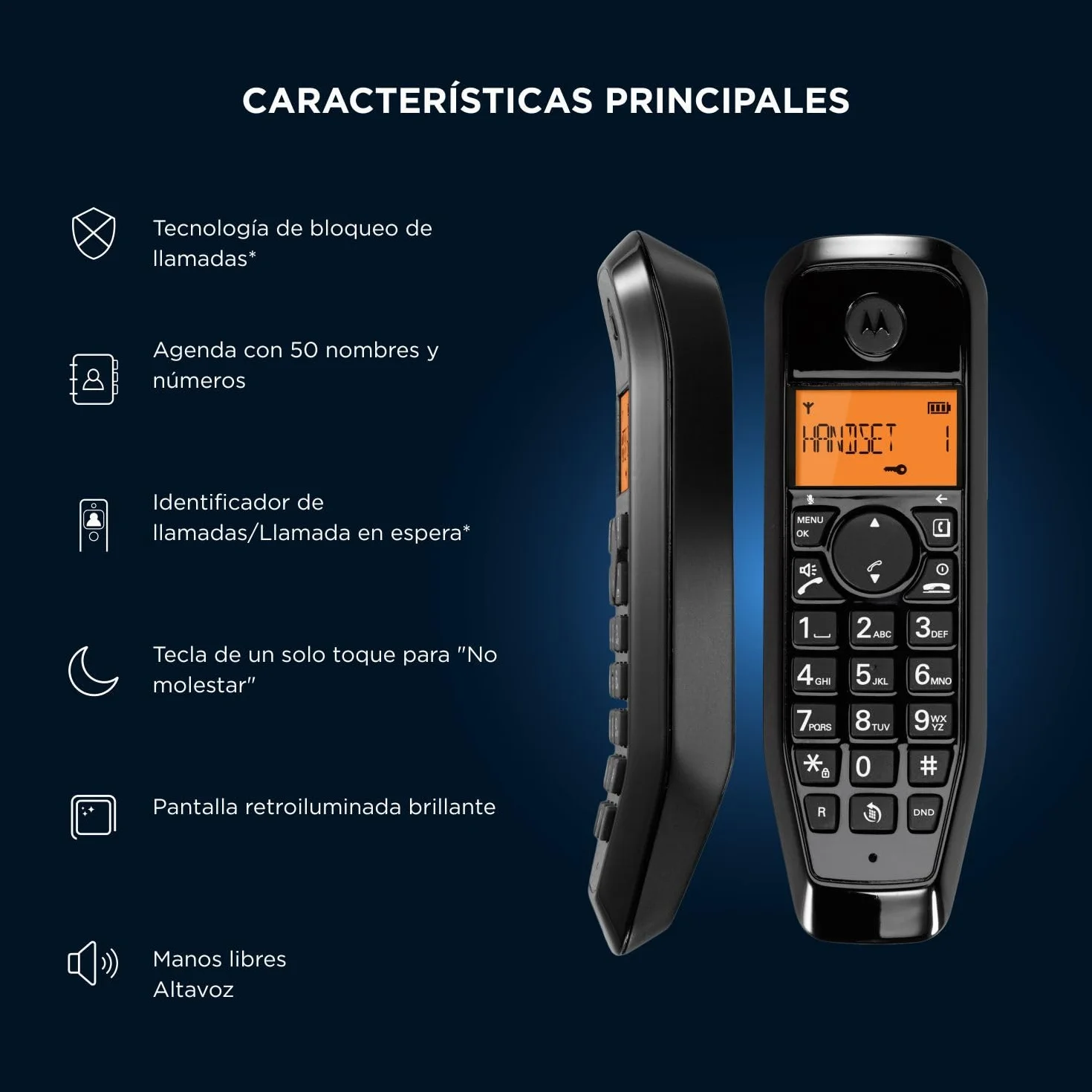 Motorola S1201 Teléfono Inalámbrico Digital Serie S12 con Bloqueo de Llamadas y Manos Libres