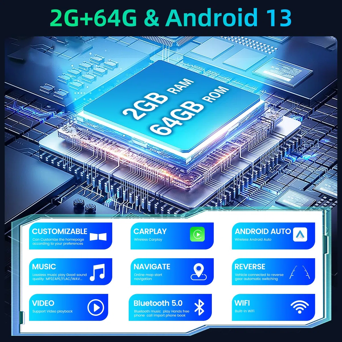 [2+64G] Android 13 Car Stereo para Ford Focus Exi MT 2 3 Mk2 Mk3 2004-2011 con Wireless Carplay y Android Auto - 9 Pulgadas de Pantalla Táctil Radio con WiFi/GPS/DSP/FM/RDS Radio + Cámara de Seguridad