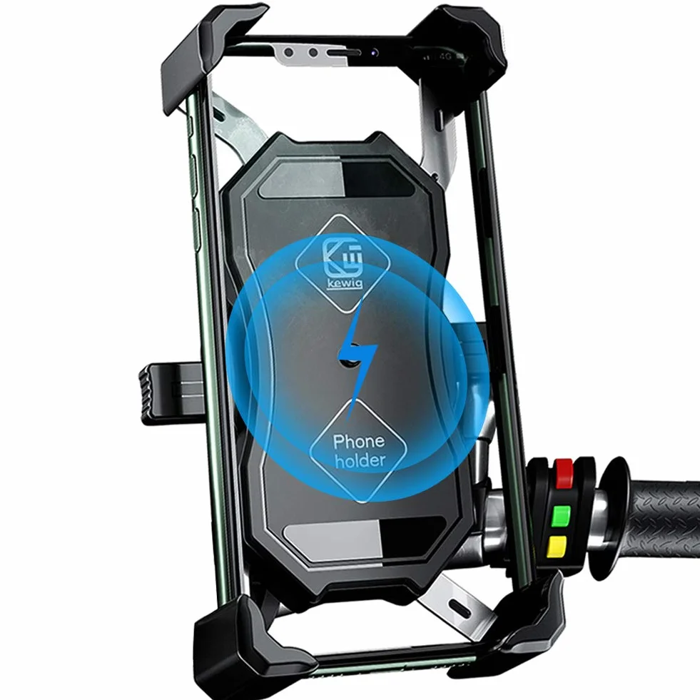Jeebel Soporte para Teléfono de Motocicleta, 2 en 1 QI Inalámbrico QC 3.0 USB con Rotación 360° Ajustable para 4-7 Pulgadas