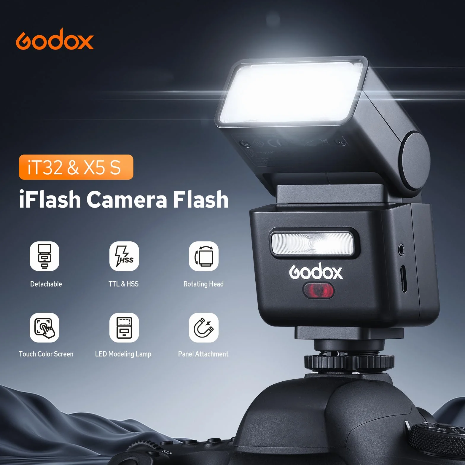 GODOX IT32 TTL Flash para Cámara con Disparador X5S para Sony, 2,4G inalámbrico Flash HSS 1/8000s, Zapata Magnética, Receptor Integrado, 510 Flashes de Máxima Potencia, con Reflector y Difusor