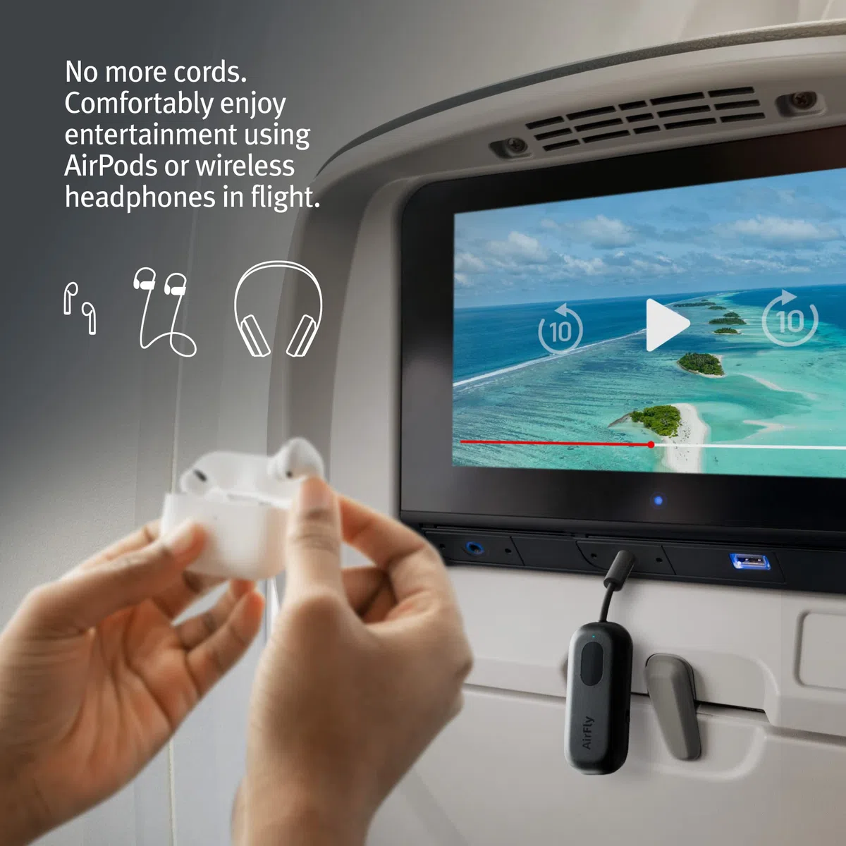 Twelve South AirFly Pro - Transmisor/Receptor de Audio inalámbrico Bluetooth para hasta 2 AirPods/Auriculares inalámbricos; Uso con Cualquier Conector de Audio de 3,5 mm, Color Negro