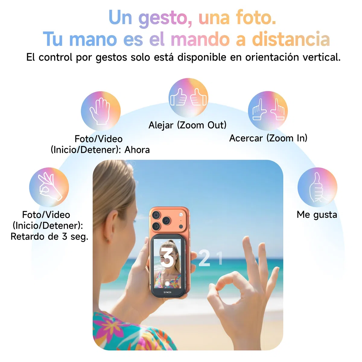 SYNCO XView M4 AI Pantalla Monitor Selfie con Luz Magnética para iPhone y Android, Control por Gestos, 4K sin latencia, Selfie Cámara Trasera, Batería 3h, para Youtube TikTok (Negro)