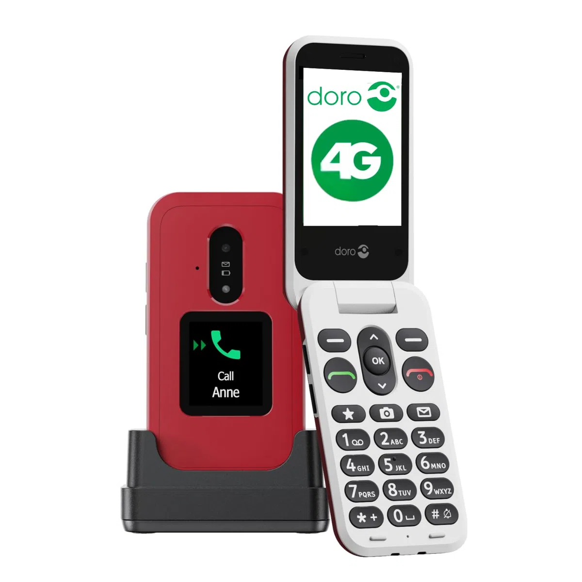 Doro Leva E30 Teléfono Móvil para Mayores 4G, Fácil de Usar, Pantalla 2.8" + Pantalla Externa, Teclas Grandes, Sonido Alto y Claro, Botón SOS, Cámara, Base de Carga, Libre