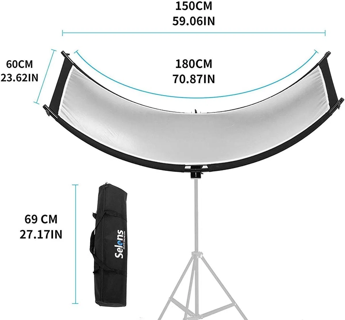 Selens 4 en 1 60x180CM Reflector de Luz Retrato Forma de U Curvado Iluminación Difusor Kit Ajustable para Fotografía Retrato Estudio Fotográfico