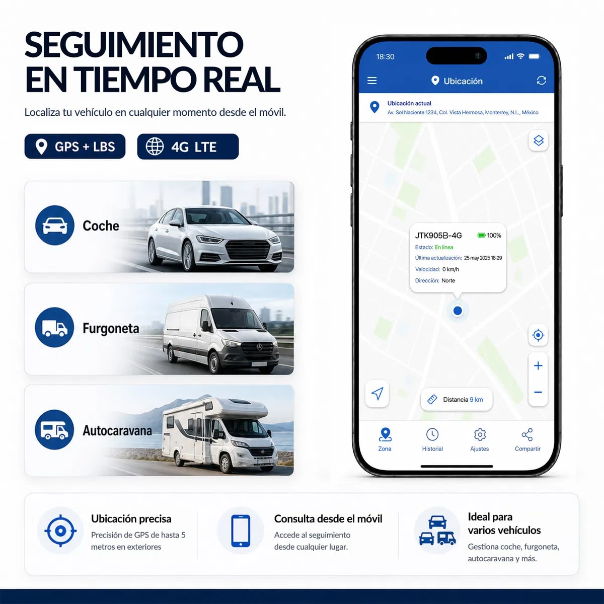 4G Localizador GPS para Coche, Moto y Camión sin Suscripción, Batería 10000 mAh hasta 100 Días en Espera, Seguimiento en Tiempo Real, Rastreador GPS con Imán, Alerta Antirrobo, Geovalla y App - TK905B