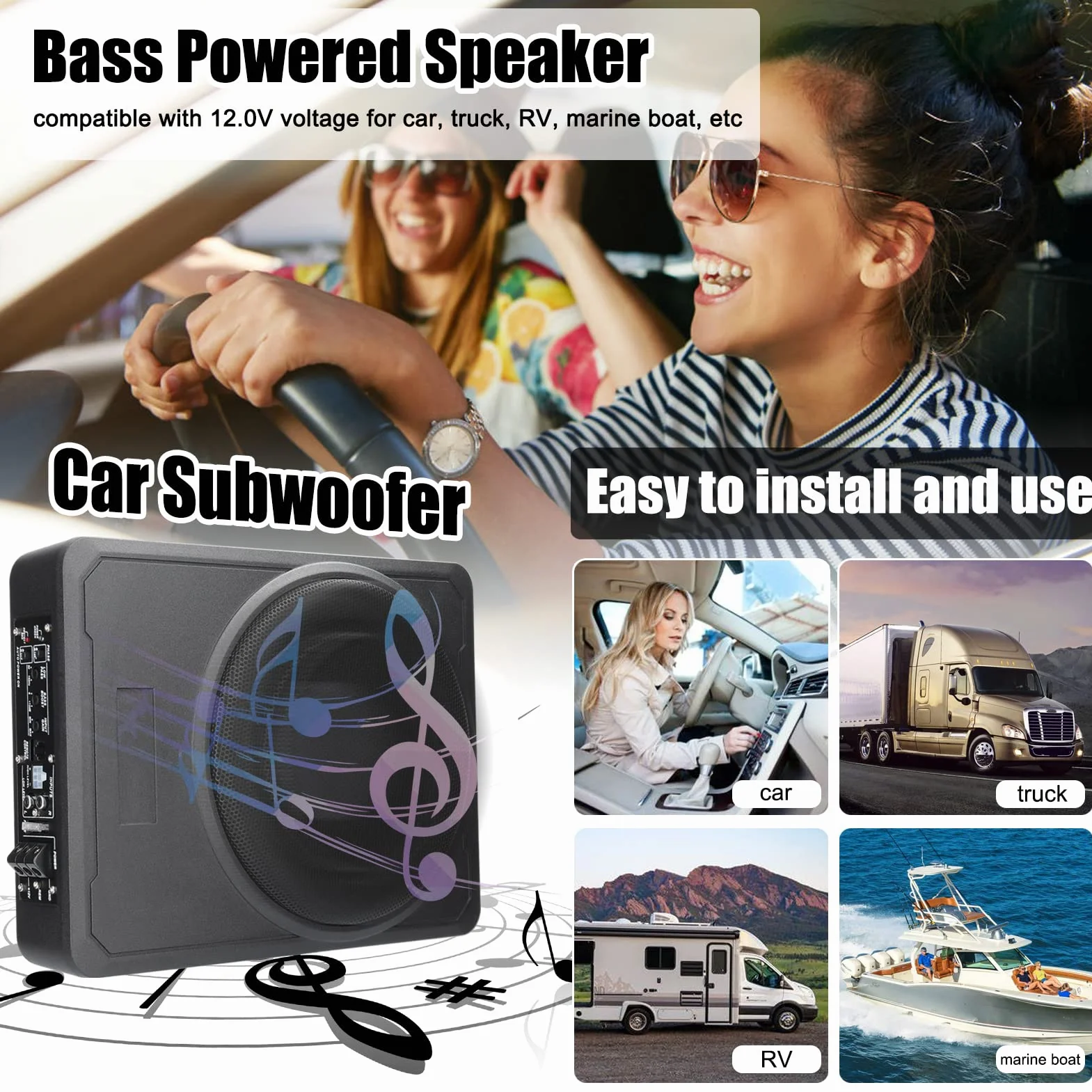 Subwoofer para Coche de 10 Pulgadas y 600W, Amplificador de Potencia bajo el Asiento de Graves Puros de Alta Potencia, Altavoz de 12 V para Coche, camión, Caravana