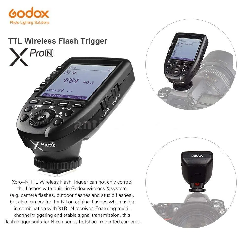 Godox XPro-N i-TTL 2.4G 1/8000s Transmisor de Disparo de Flash Inalámbrico 16 Grupos y 32 Canales para Nikon Cámaras TT350N V350N TT685N V860 V850 AD200 AD400Pro AD600 Pro AD600 V1N V1ProN