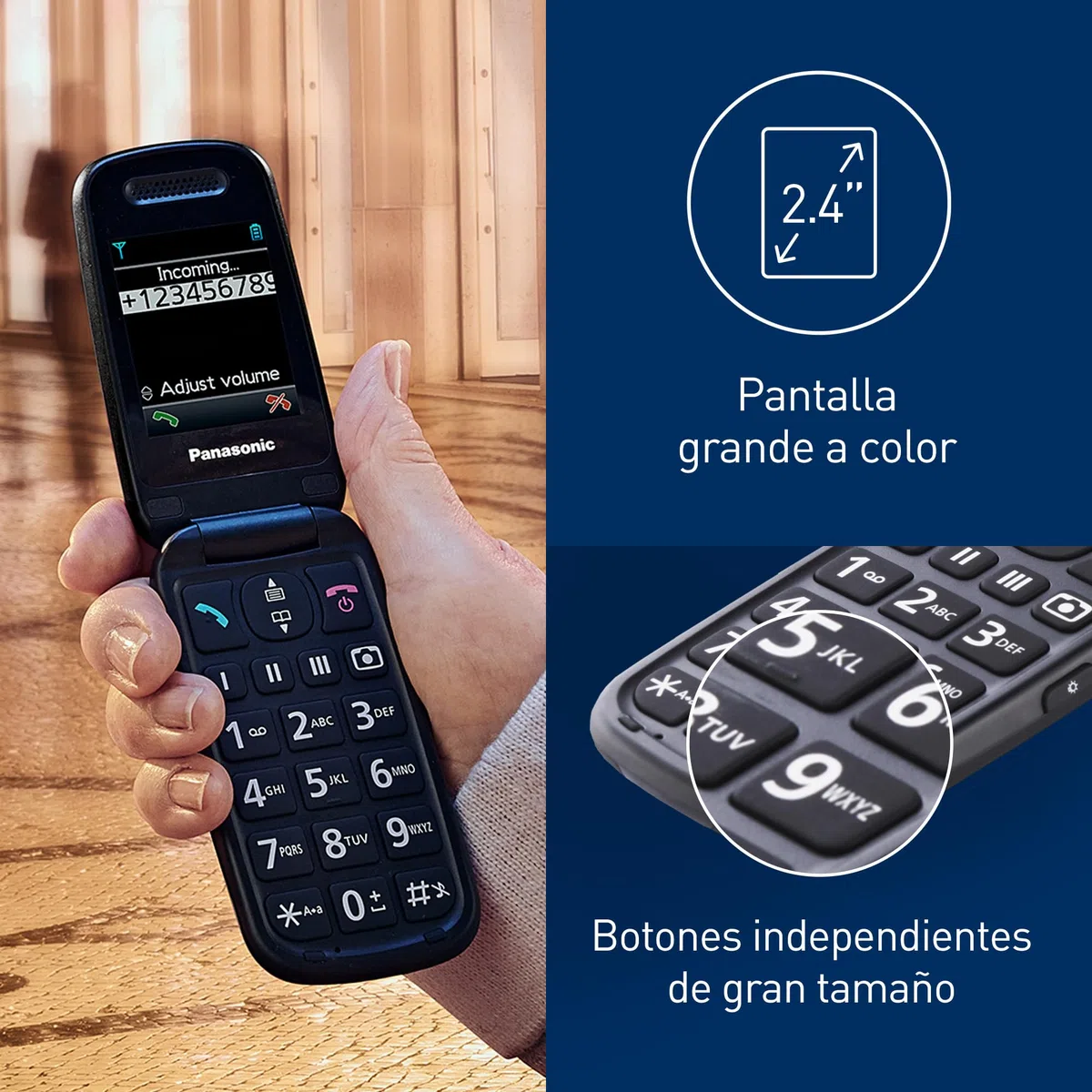 Panasonic KX-TU446EXB Teléfono Móvil Para Personas Mayores (Resistente a Golpes, Cámara, Incluye Auriculares y Cargador, Indicador LED), Negro